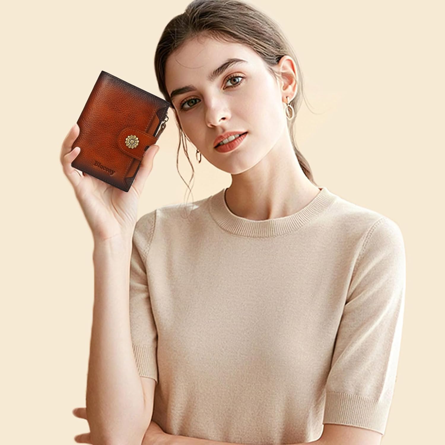 Women Leather Wallet RFID Blocking Compact Bifold Card Holder