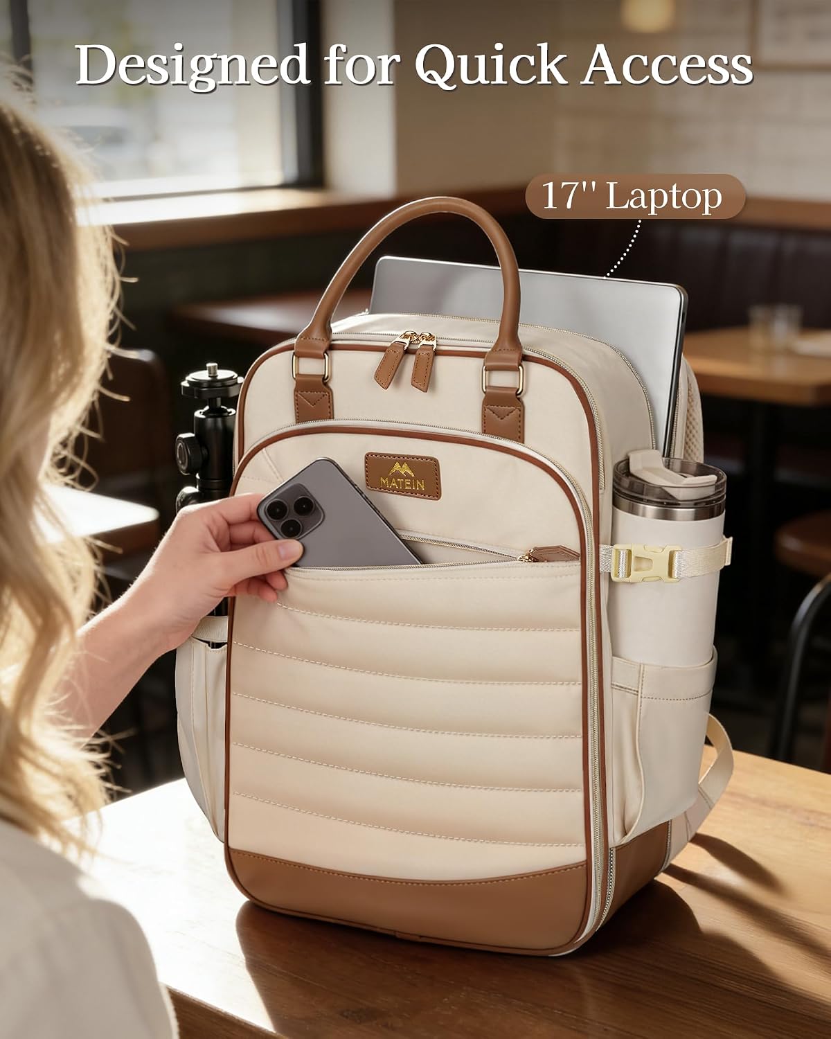 Quilted Travel Backpack with Hot Hair Travel Bag, 4-Piece Set