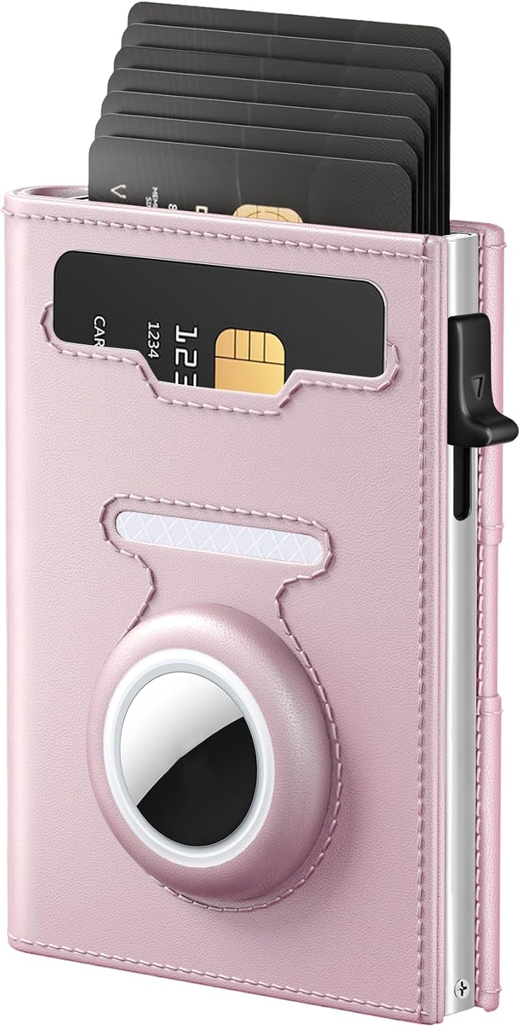 Women's AirTag RFID Wallet, Slim Trifold Pop-Up Card Holder with ID