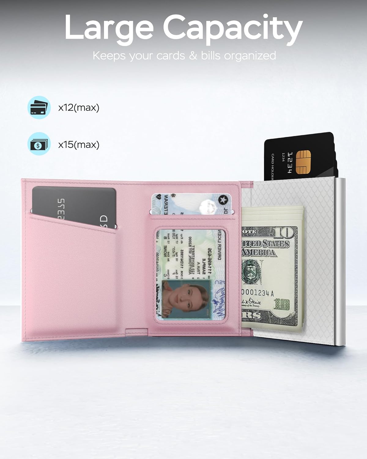 RFID Wallet for Women with AirTag Holder - Slim Small Trifold Wallets