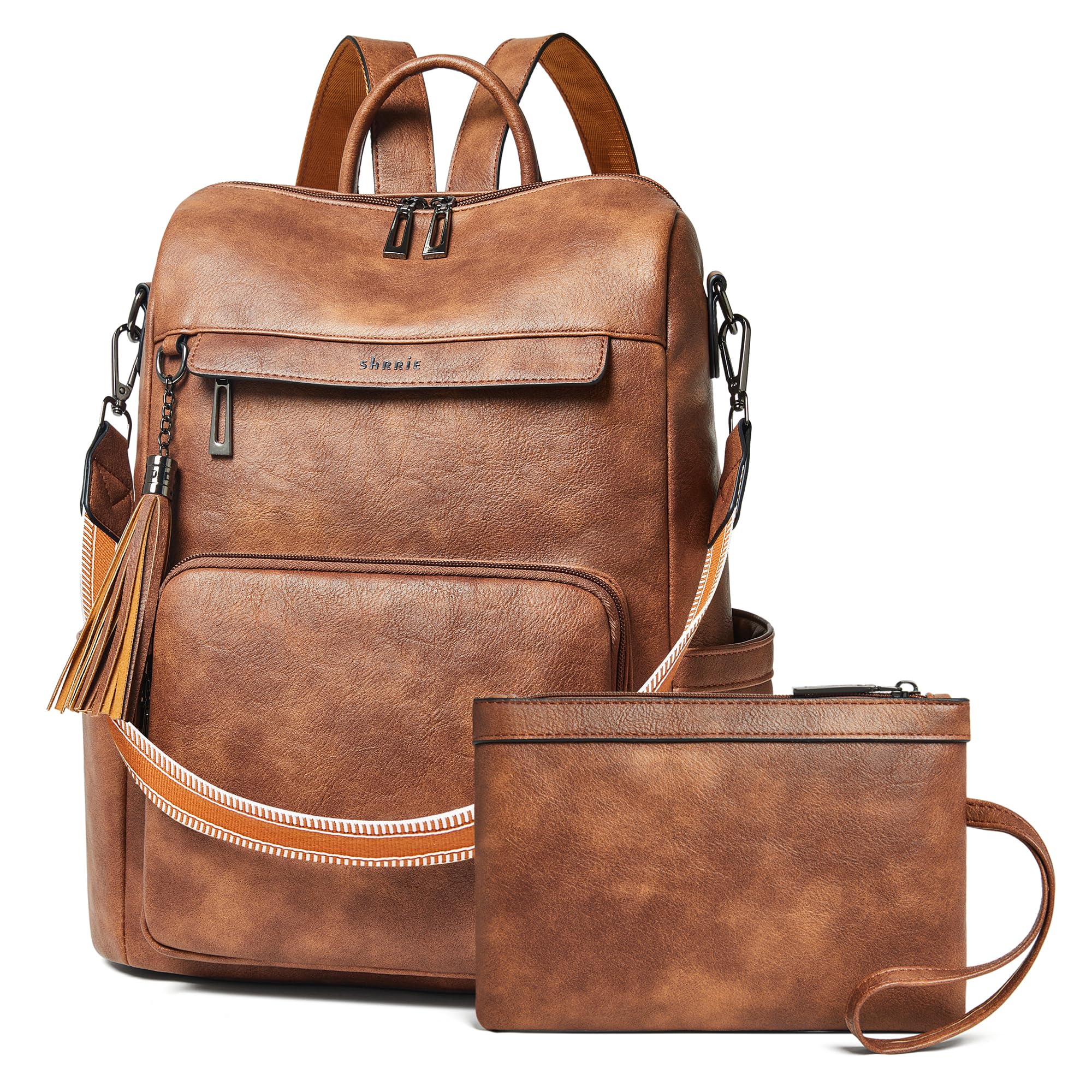 Leather Laptop Backpack Purse for Women 15.6 Inch with 9 Pockets