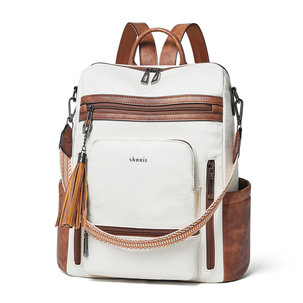 Leather Laptop Backpack Purse for Women 15.6 Inch with 9 Pockets