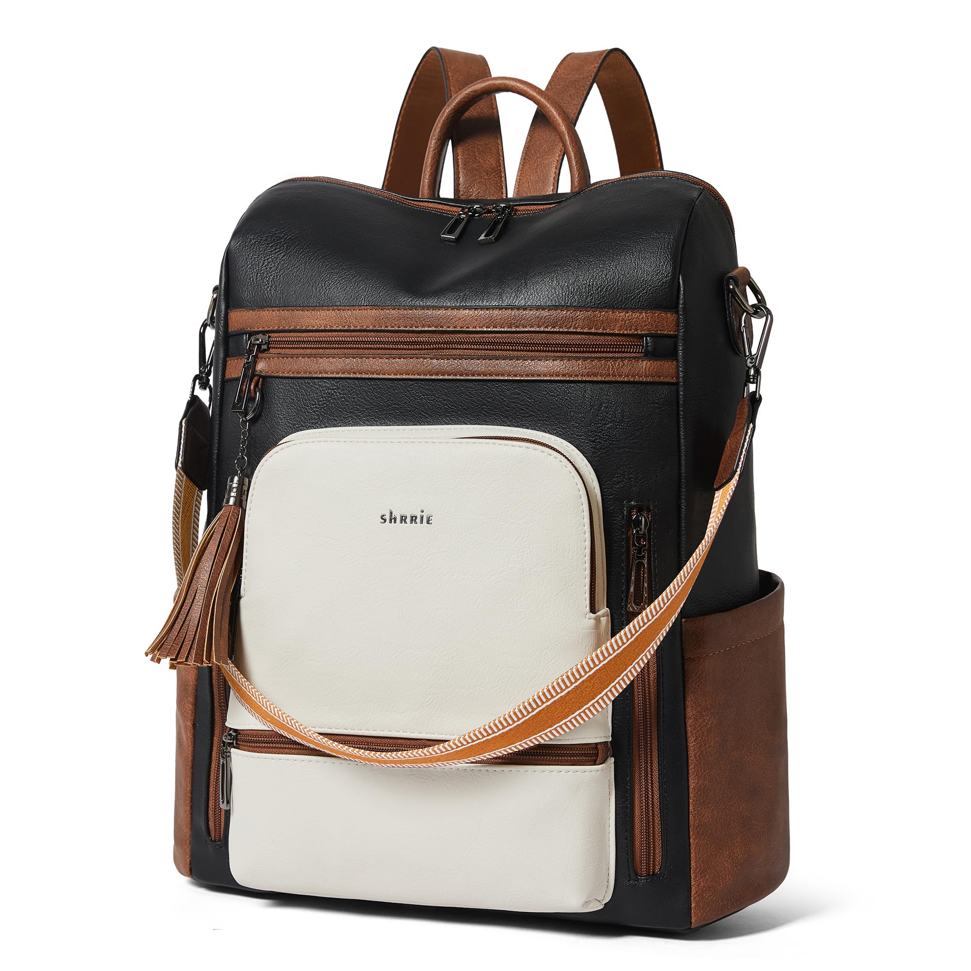 Leather Laptop Backpack Purse for Women 15.6 Inch with 9 Pockets