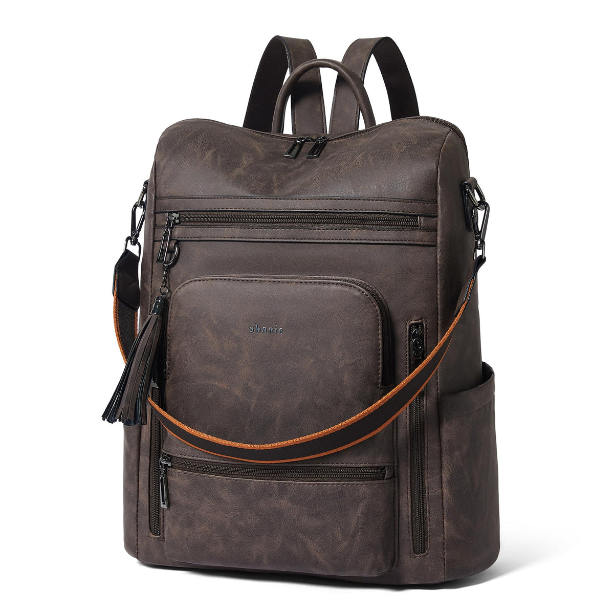 Leather Laptop Backpack Purse for Women 15.6 Inch with 9 Pockets