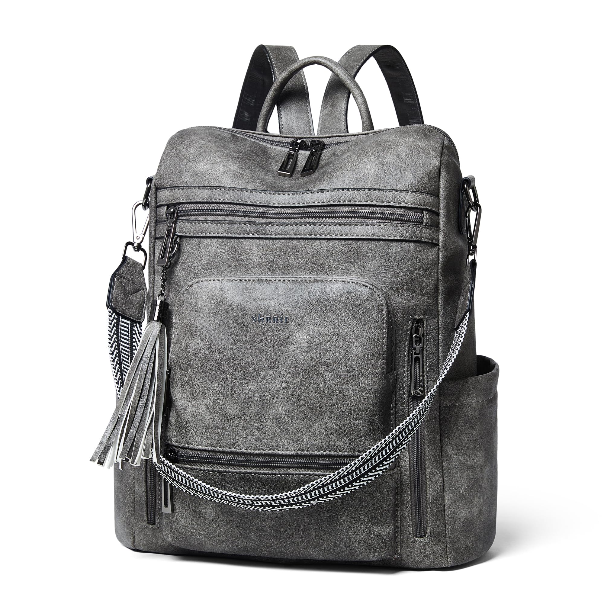 Leather Laptop Backpack Purse for Women 15.6 Inch with 9 Pockets