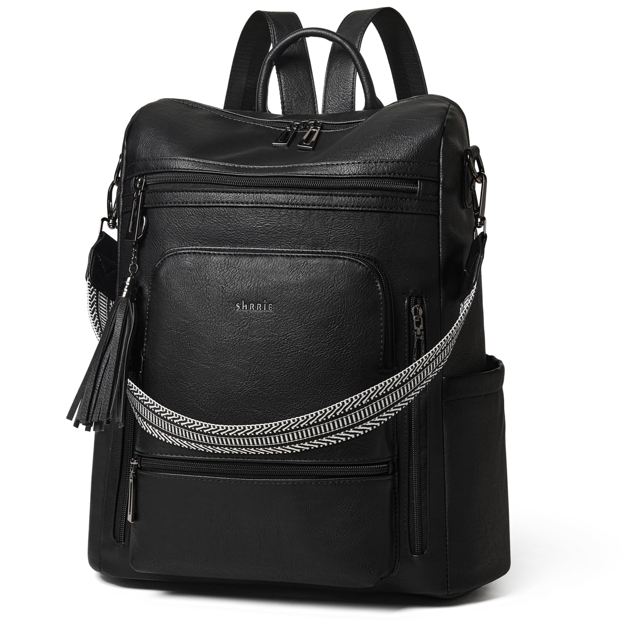 Leather Laptop Backpack Purse for Women 15.6 Inch with 9 Pockets