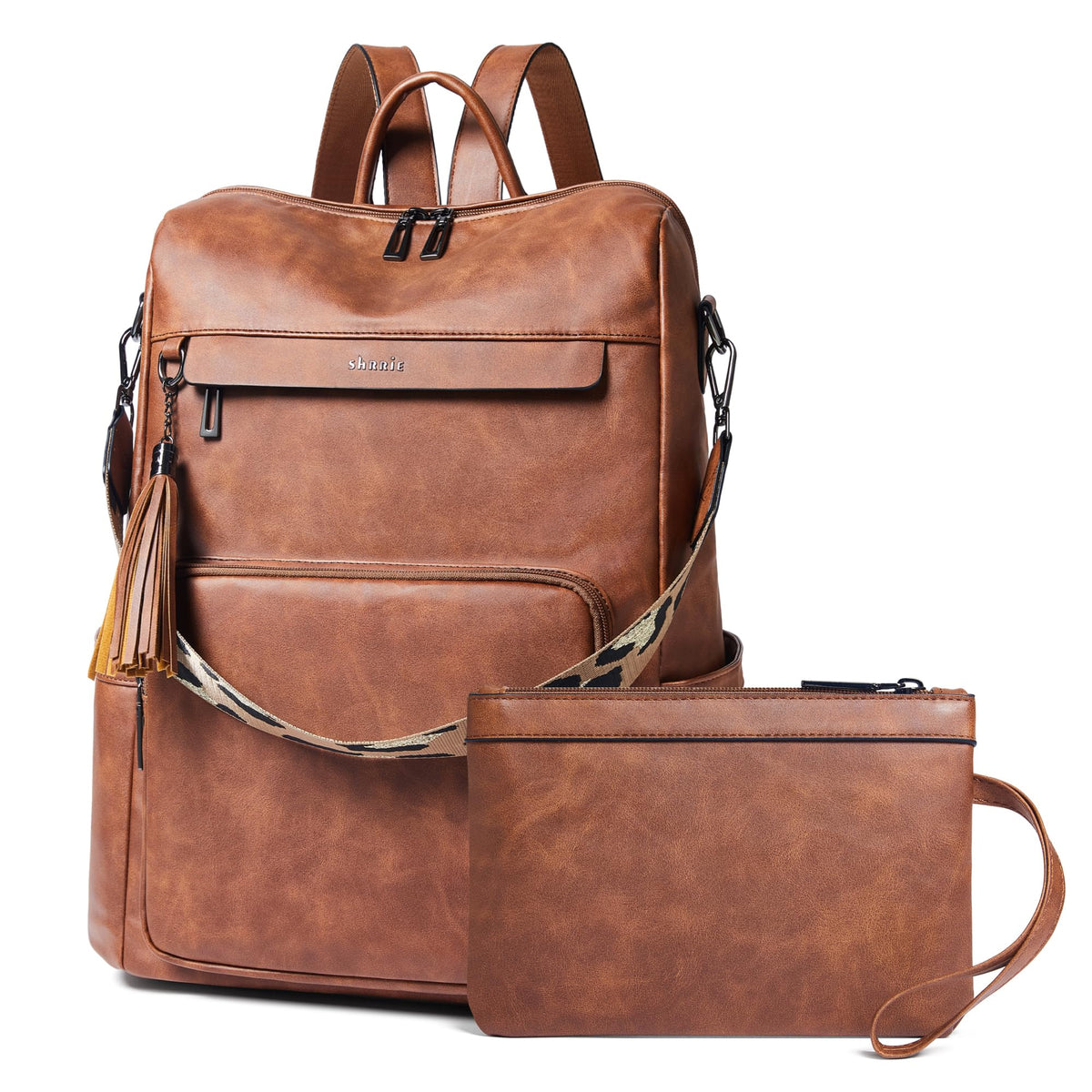 Leather Laptop Backpack Purse for Women 15.6 Inch with 9 Pockets