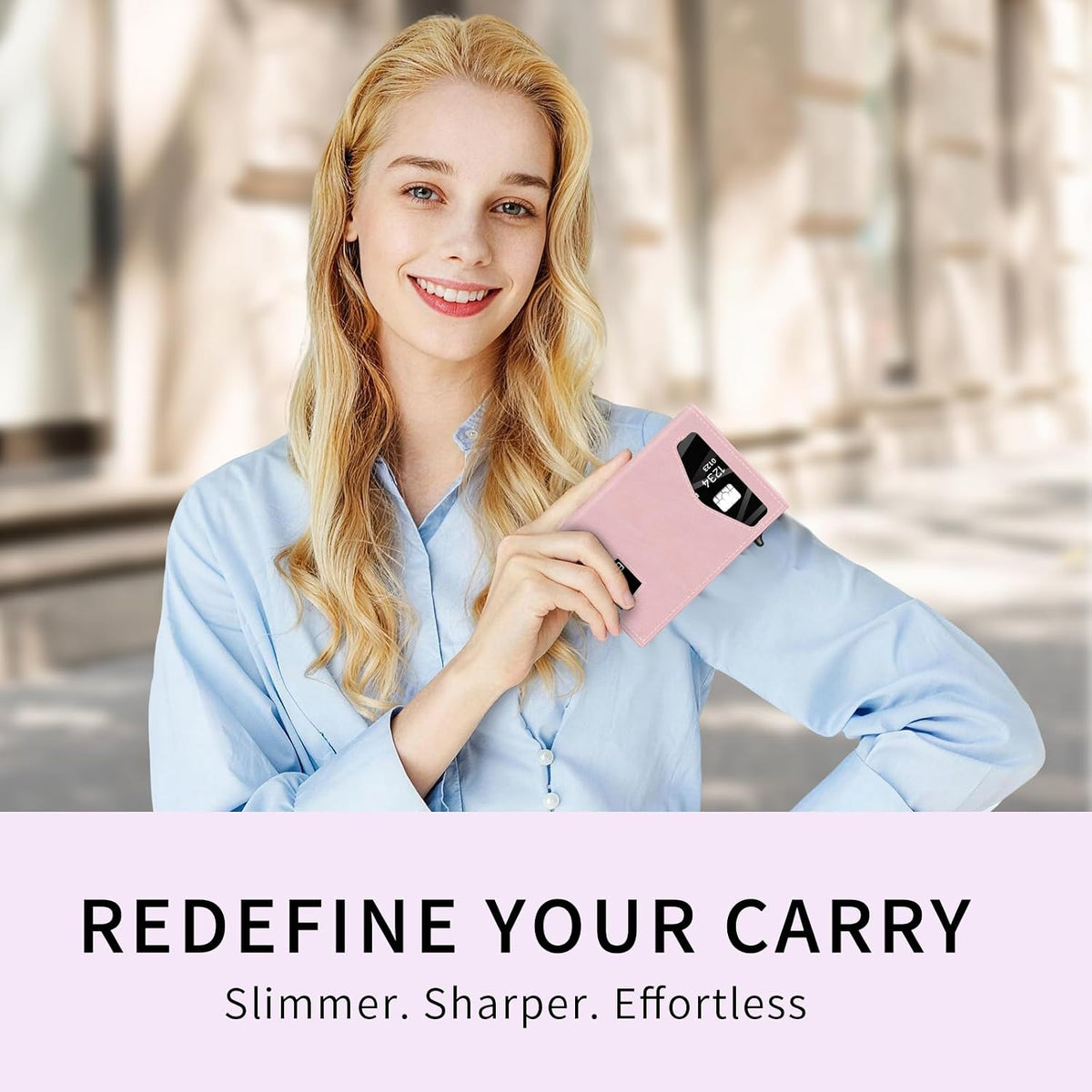 RFID Wallet Women: Stylish Security Metal Wallet for 10-12 Cards & 2 ID Windows - Smart Pop-Up Credit Card Holder & Cash Slot in Compact Trifold Design,Gift for Her(Pink)