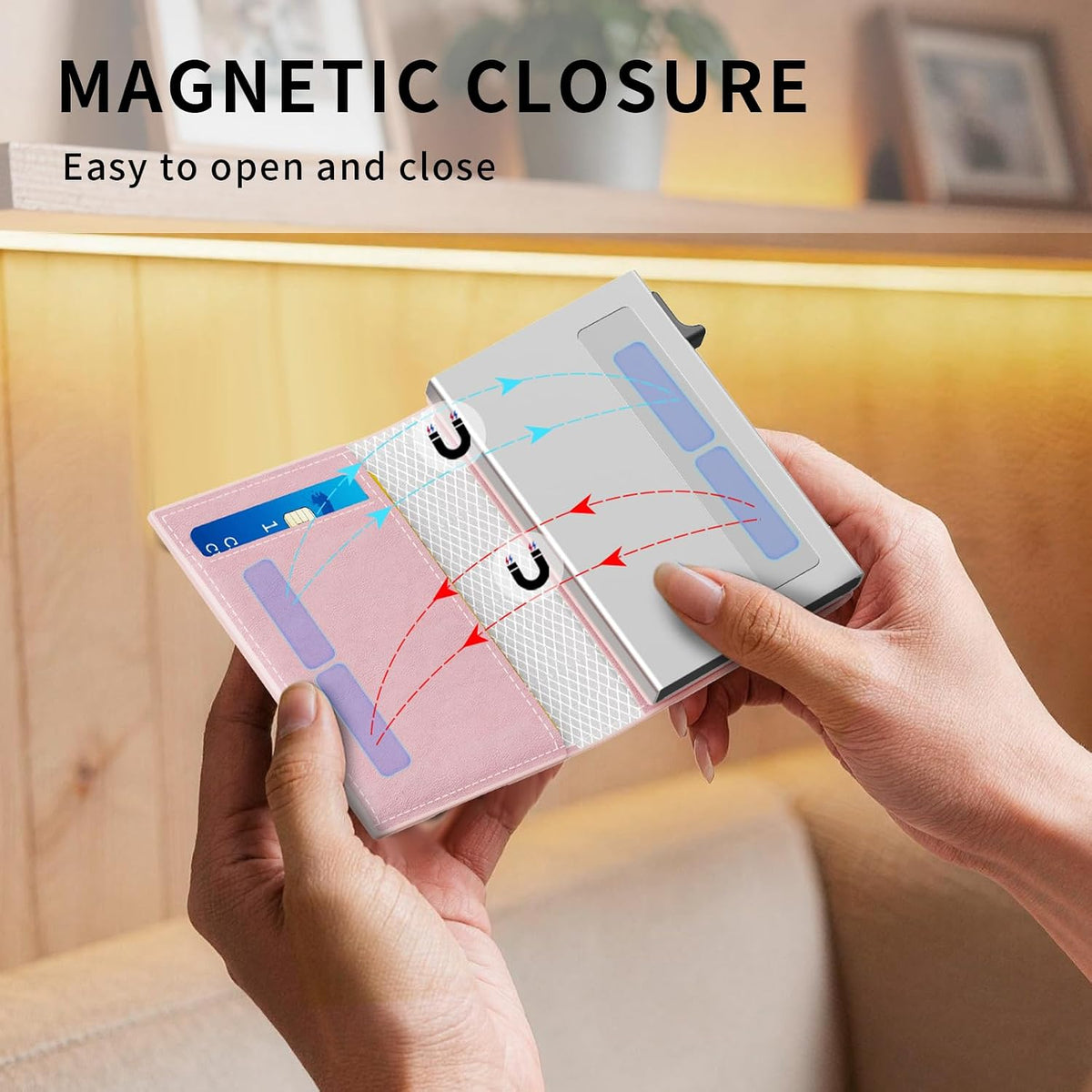 RFID Wallet Women: Stylish Security Metal Wallet for 10-12 Cards & 2 ID Windows - Smart Pop-Up Credit Card Holder & Cash Slot in Compact Trifold Design,Gift for Her(Pink)