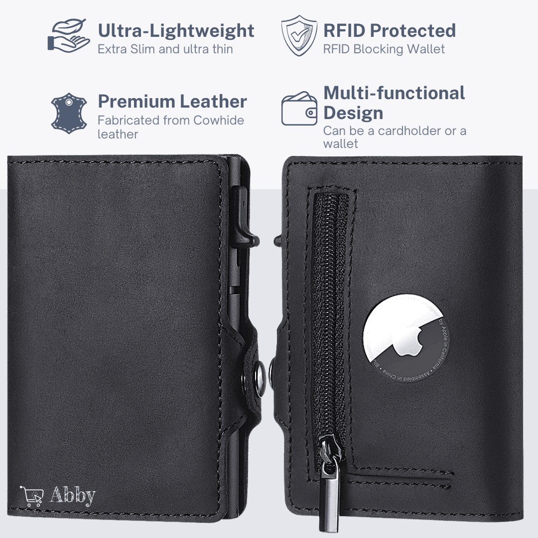 Abby's™ AirTag Trackable Leather Wallet with Apple AirTag Holder Case - RFID Blocking and Protection - Abbycart