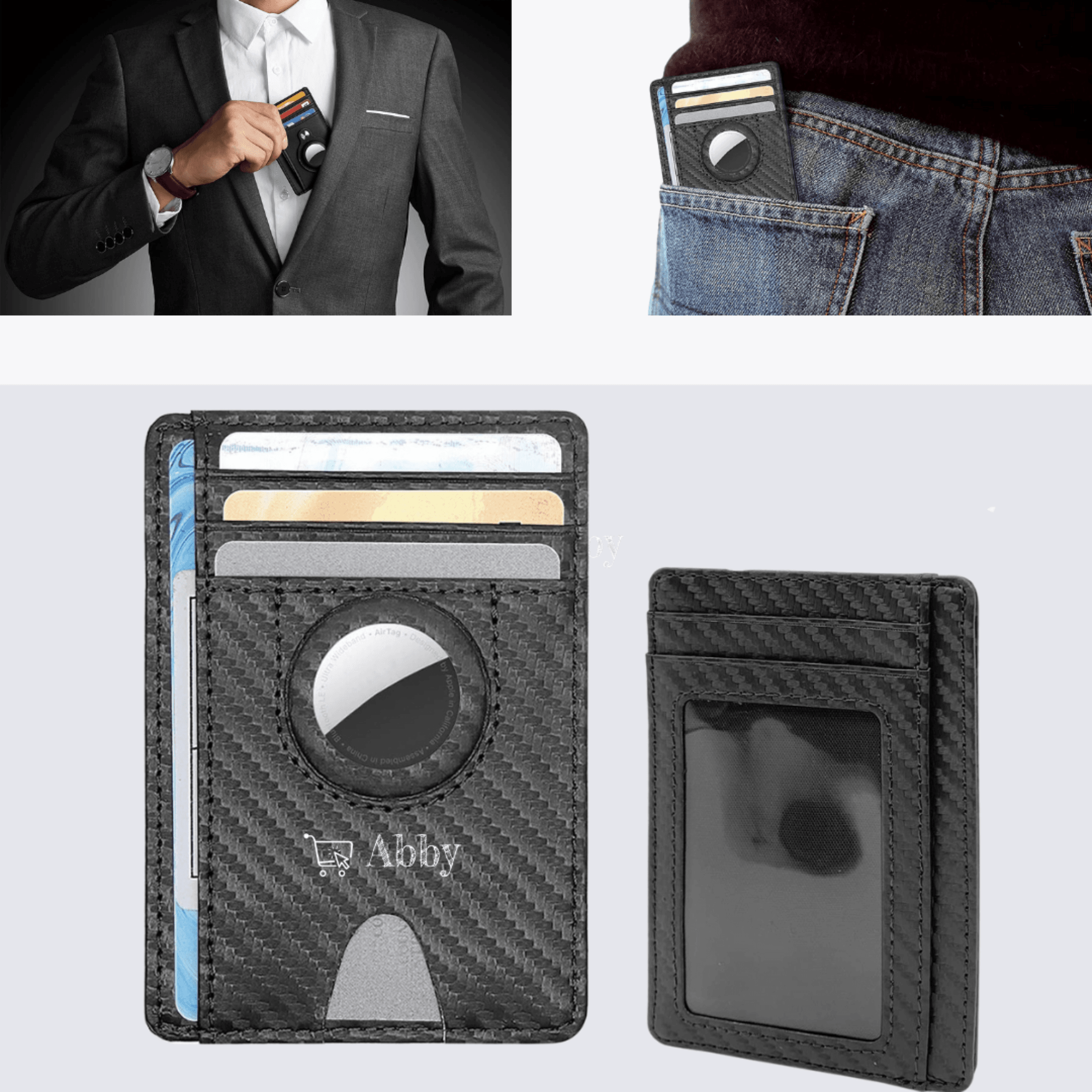 Abby's™ Anti-Lost Slim Wallet, Cards holder with Apple AirTag Case - Front Pocket - Abbycart