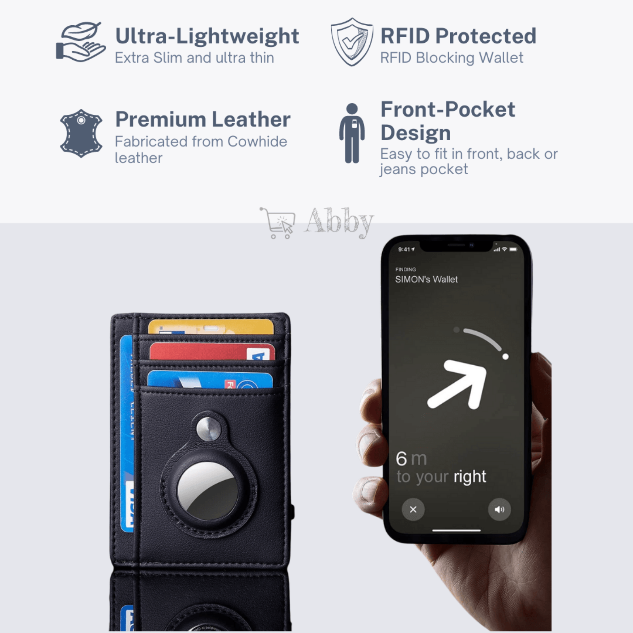 Abby's™ Anti-Lost Wallet, Cards holder with AirTag Case - Front Pocket - Abbycart