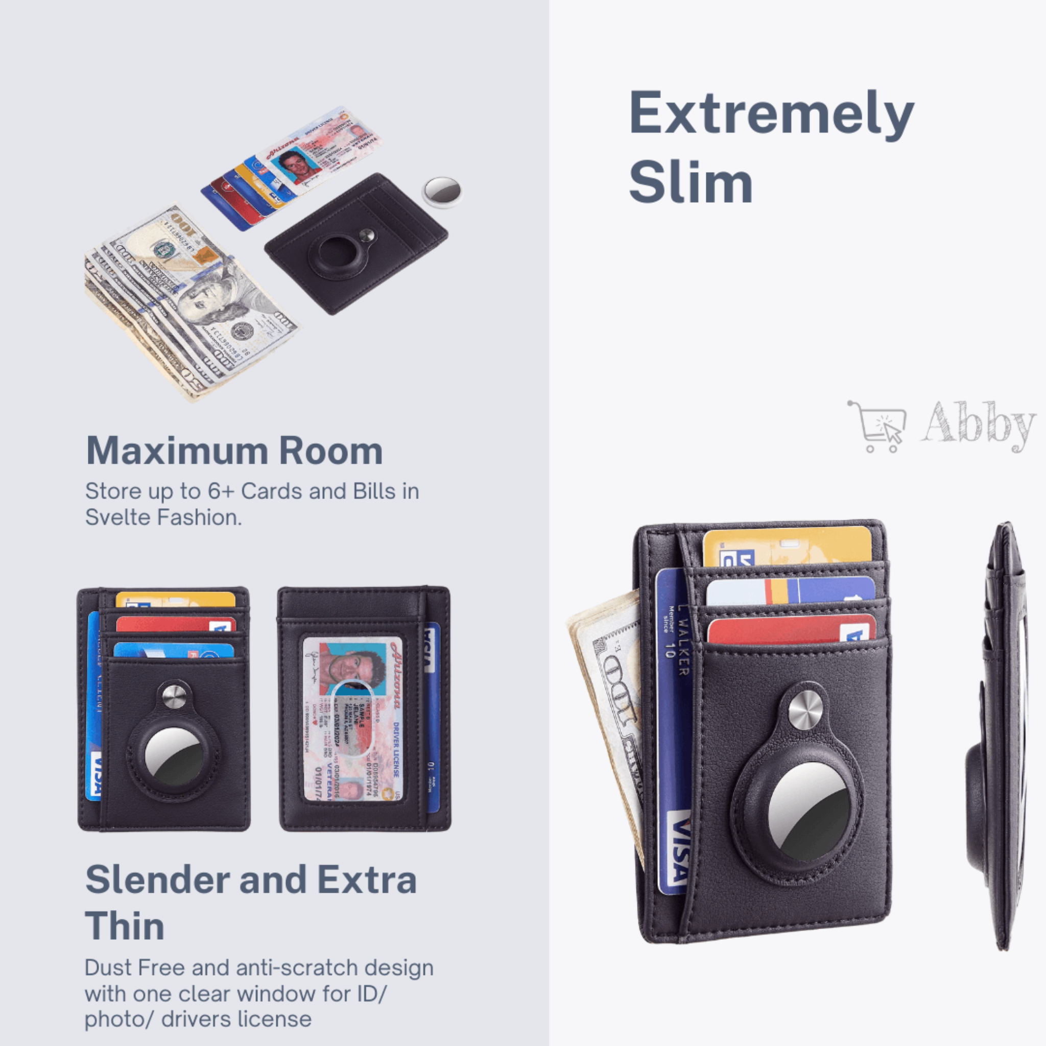 Abby's™ Anti-Lost Wallet, Cards holder with AirTag Case - Front Pocket - Abbycart