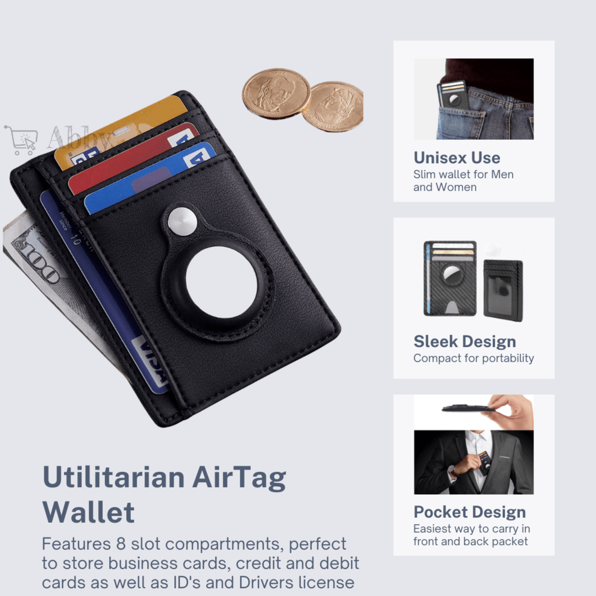 Abby's™ Anti-Lost Wallet, Cards holder with AirTag Case - Front Pocket - Abbycart