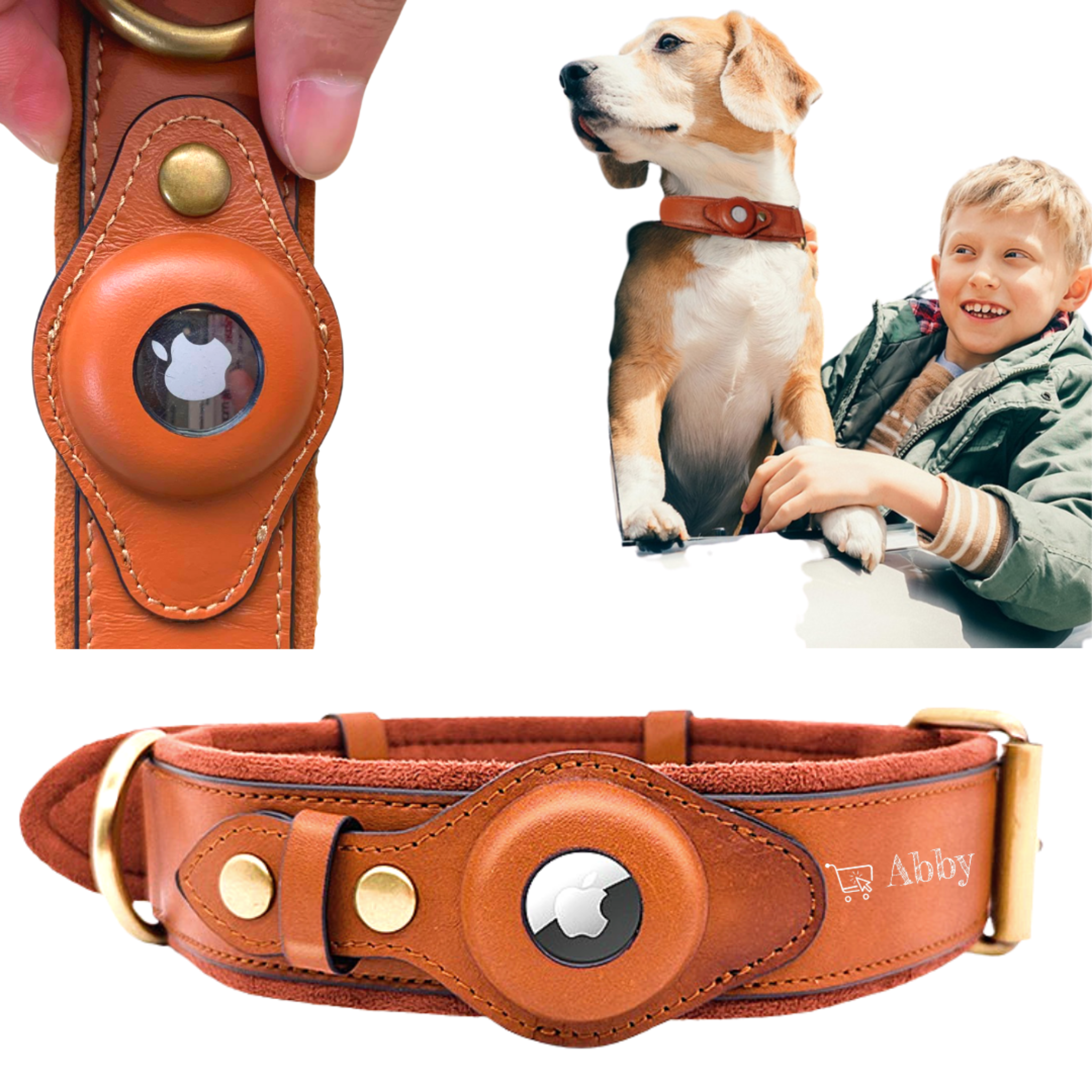 Abby’s Apple AirTag Leather Dog Collar for your Pet - GPS Tracking - Abbycart