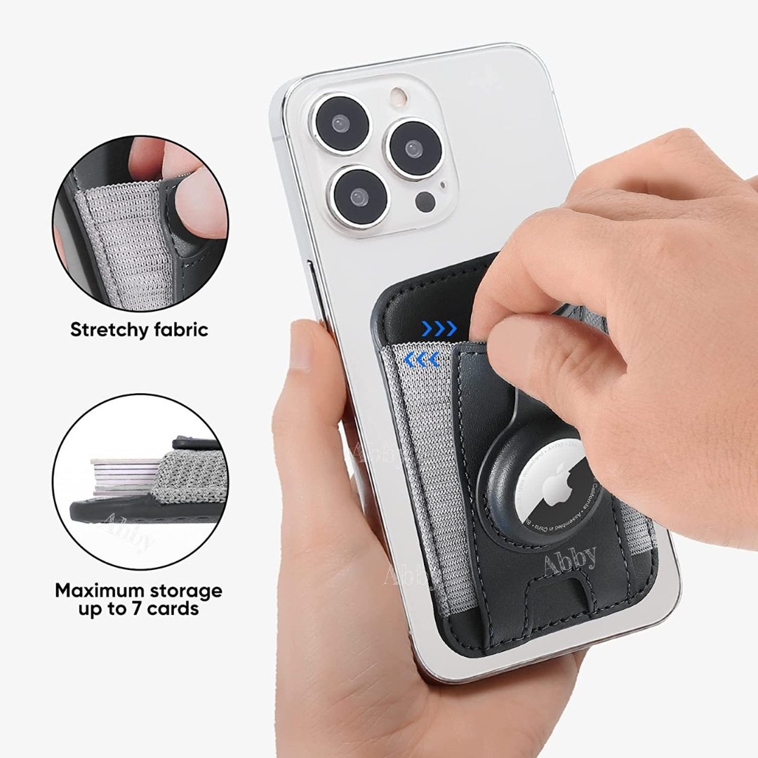 Abby's™ MagSafe Wallet with AirTag Holder - Magnetic Wallet Card Holder for iPhone 14, 13 & 12 Series - AirTag MagSafe Leather Wallet - Hold Up to 7 Cards - RFID Blocking Protection - Black - Abbycart