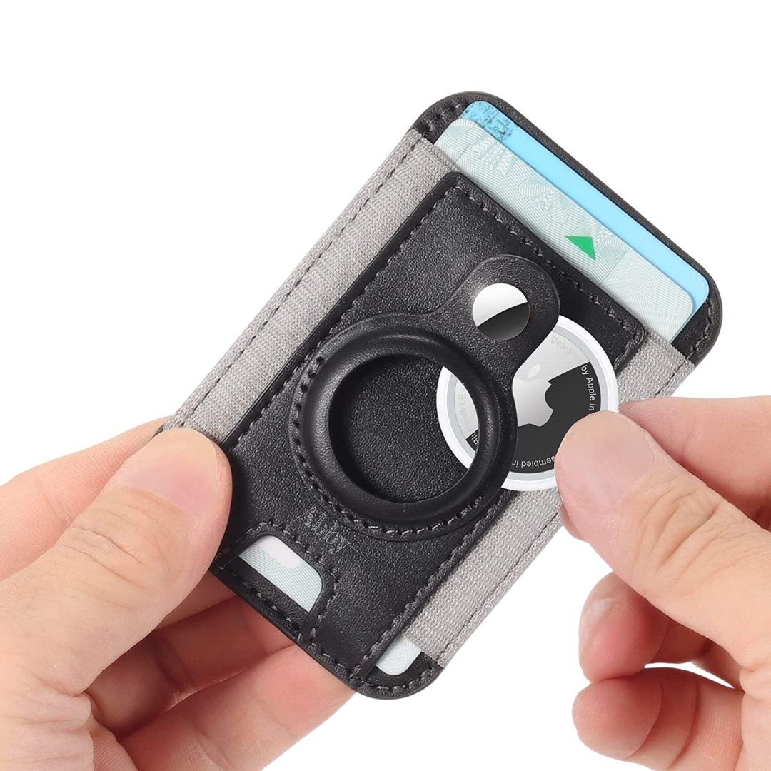 Abby's™ MagSafe Wallet with AirTag Holder - Magnetic Wallet Card Holder for iPhone 14, 13 & 12 Series - AirTag MagSafe Leather Wallet - Hold Up to 7 Cards - RFID Blocking Protection - Black - Abbycart