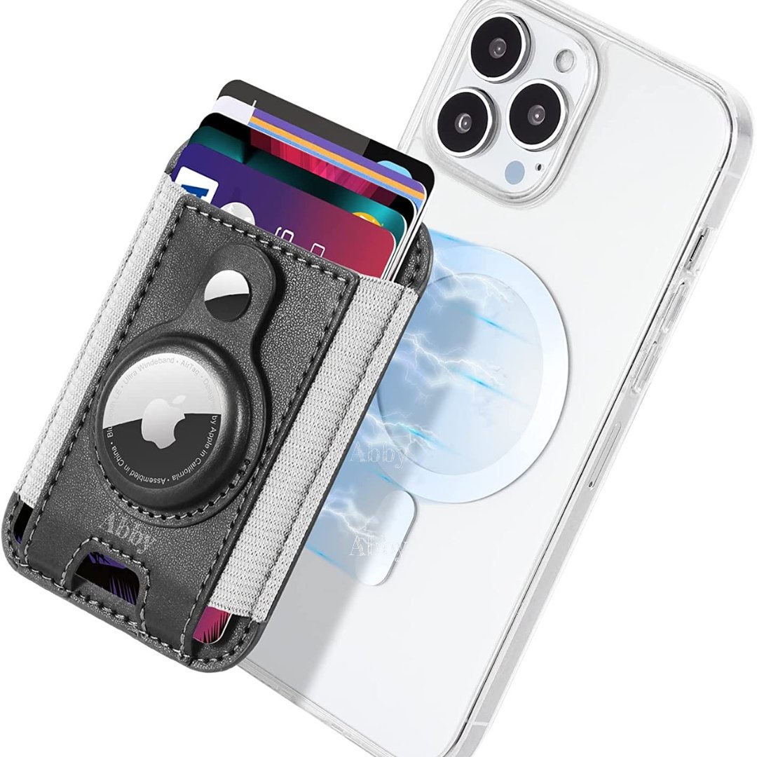 Abby's™ MagSafe Wallet with AirTag Holder - Magnetic Wallet Card Holder for iPhone 14, 13 & 12 Series - AirTag MagSafe Leather Wallet - Hold Up to 7 Cards - RFID Blocking Protection - Black - Abbycart