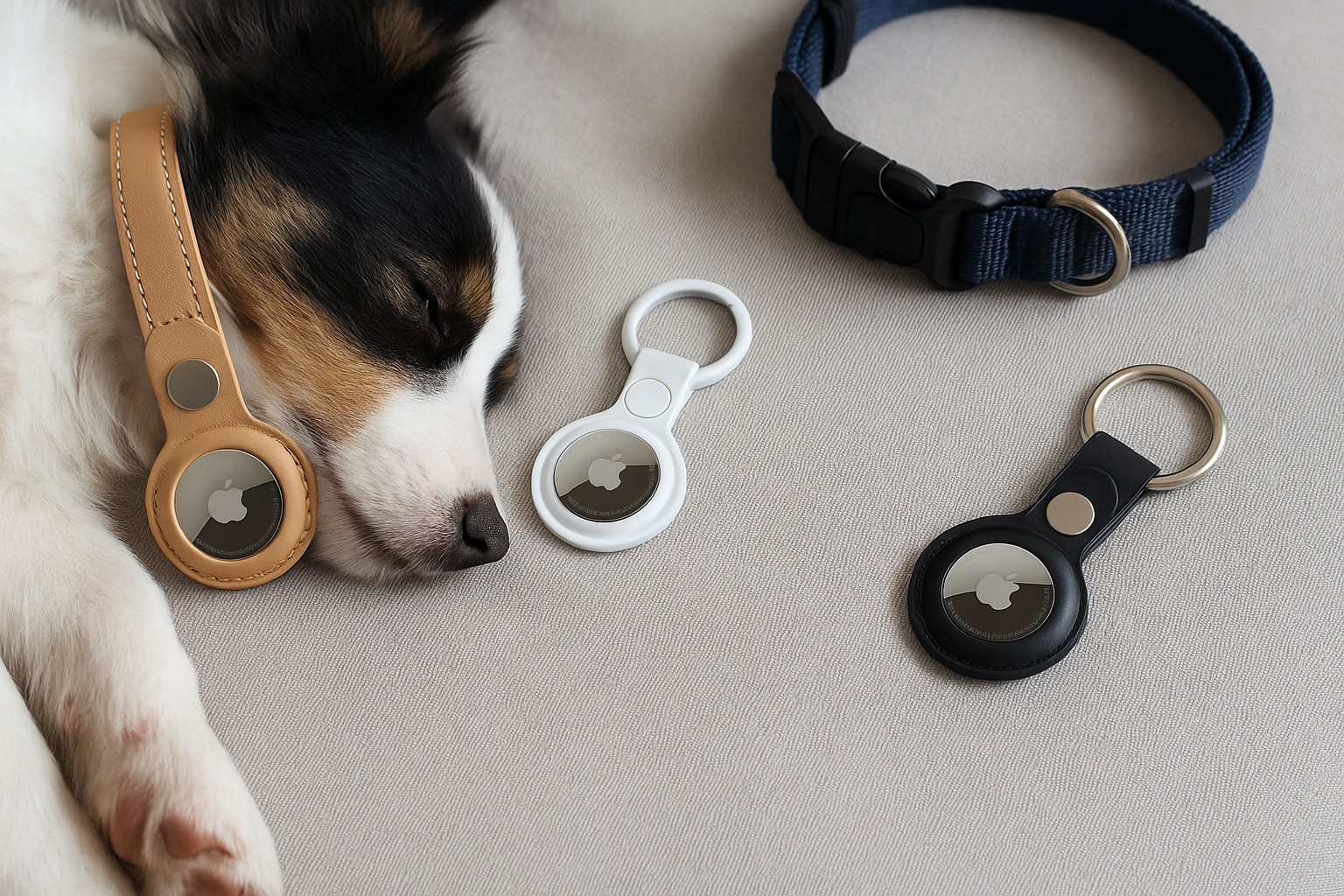 AirTag Dog collar and keychain accessories with puppy - GPS tracking for pets and everyday items