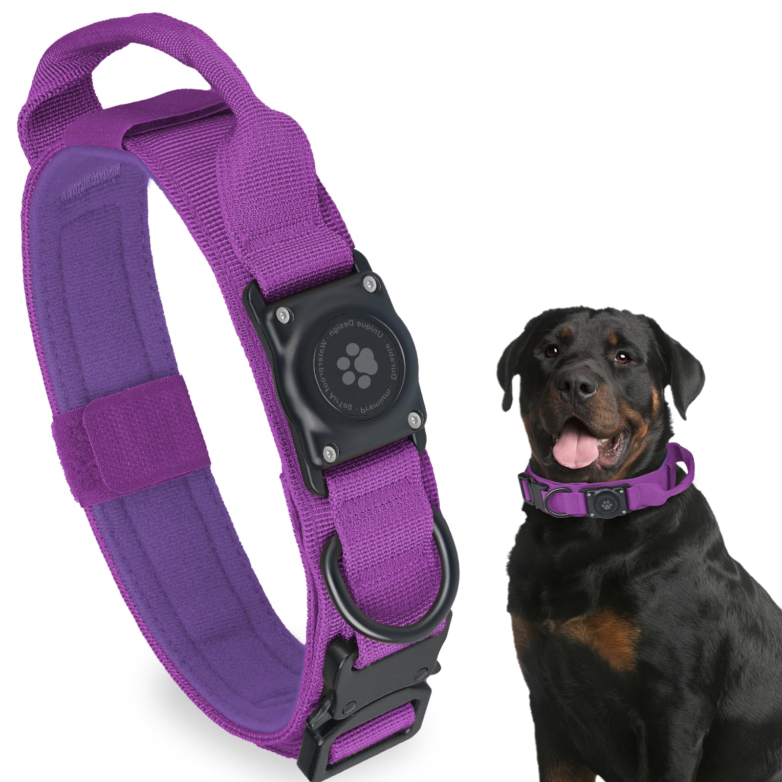 100% Waterproof Tactical AirTag Dog Collar – Durable Nylon, Integrated Holder, Adjustable for Medium & Large Dogs - Abbycart
