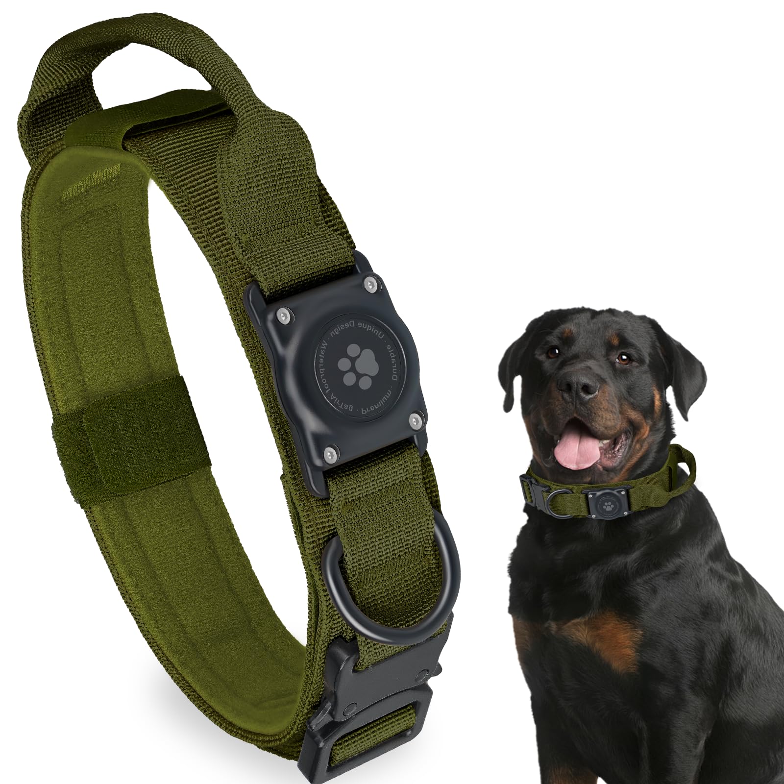 100% Waterproof Tactical AirTag Dog Collar – Durable Nylon, Integrated Holder, Adjustable for Medium & Large Dogs - Abbycart