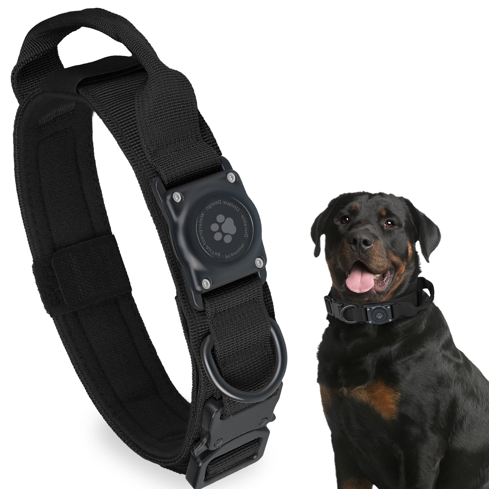 100% Waterproof Tactical AirTag Dog Collar – Durable Nylon, Integrated Holder, Adjustable for Medium & Large Dogs - Abbycart