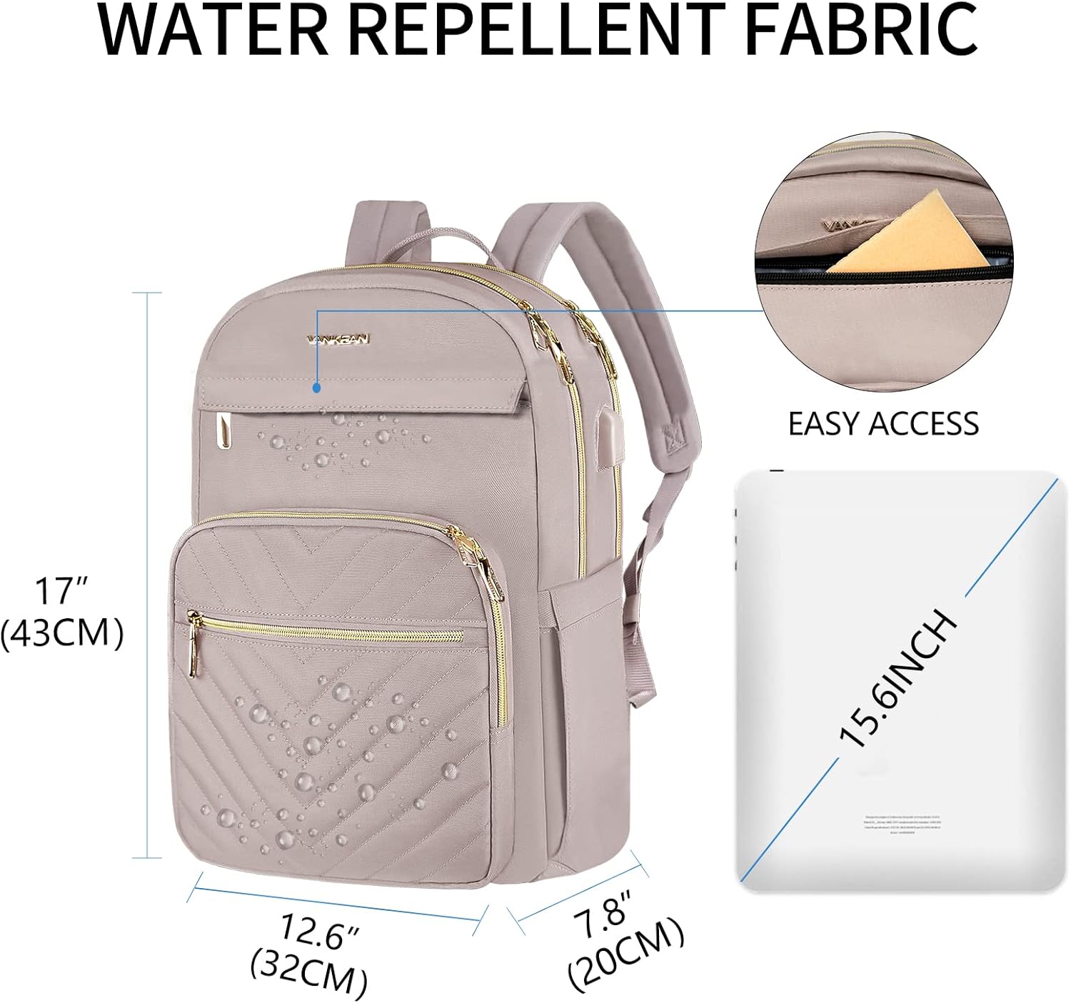 15.6" Laptop Backpack for Women Waterproof USB Travel Work Bag