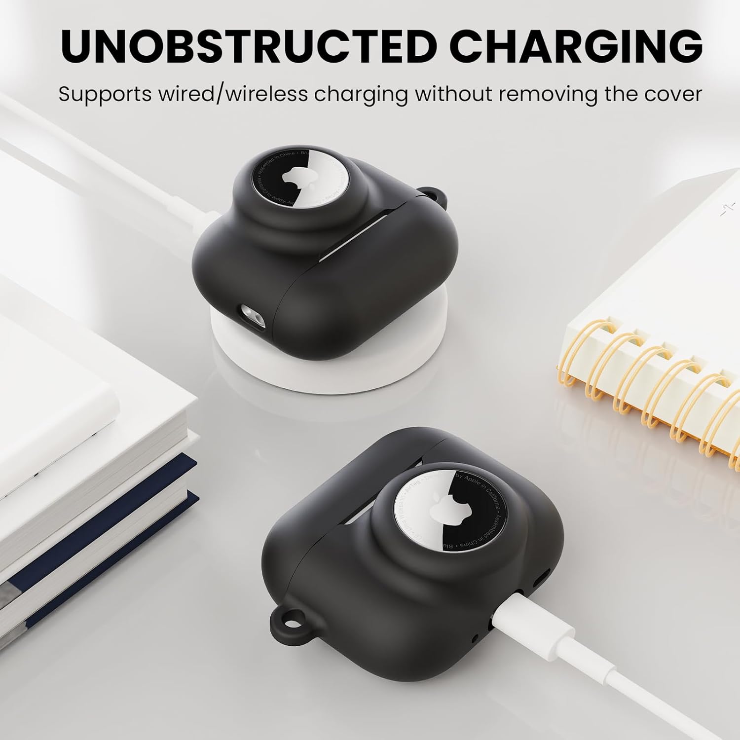 2 in 1 Silicone Case Compatible with AirPods Pro 3 and AirTag, Shockproof Protective Case Cover for AirPods Pro 3rd Generation 2025 with Cleaner Kit & Carabiner (Black) - Abbycart