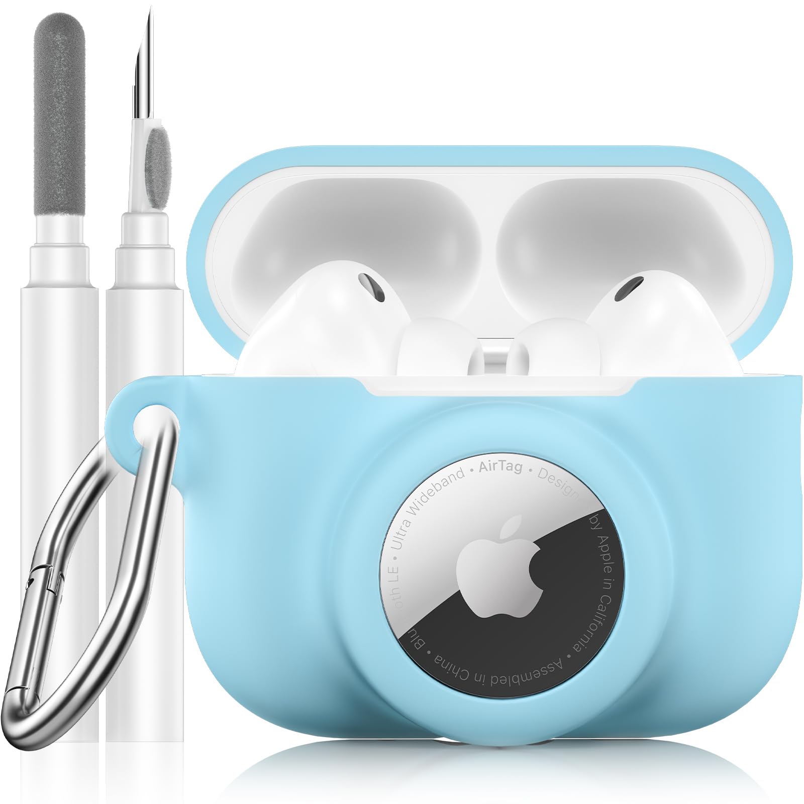 2 in 1 Silicone Case Compatible with AirPods Pro 3 and AirTag, Shockproof Protective Case Cover for AirPods Pro 3rd Generation 2025 with Cleaner Kit & Carabiner (Black) - Abbycart