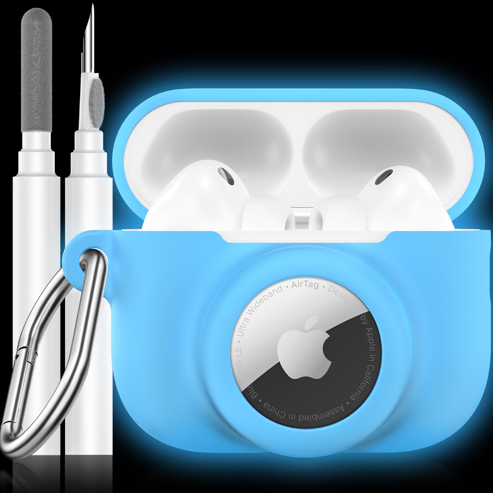 2 in 1 Silicone Case Compatible with AirPods Pro 3 and AirTag, Shockproof Protective Case Cover for AirPods Pro 3rd Generation 2025 with Cleaner Kit & Carabiner (Black) - Abbycart