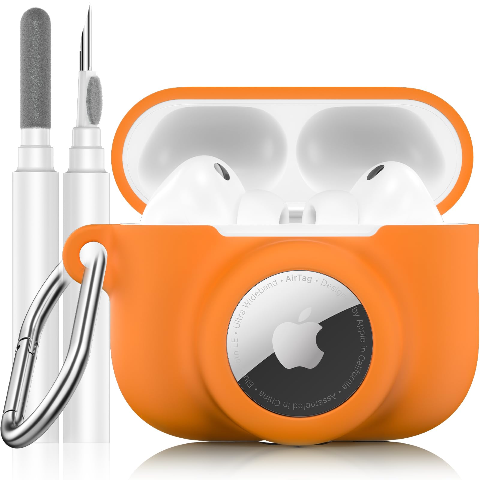 2 in 1 Silicone Case Compatible with AirPods Pro 3 and AirTag, Shockproof Protective Case Cover for AirPods Pro 3rd Generation 2025 with Cleaner Kit & Carabiner (Black) - Abbycart