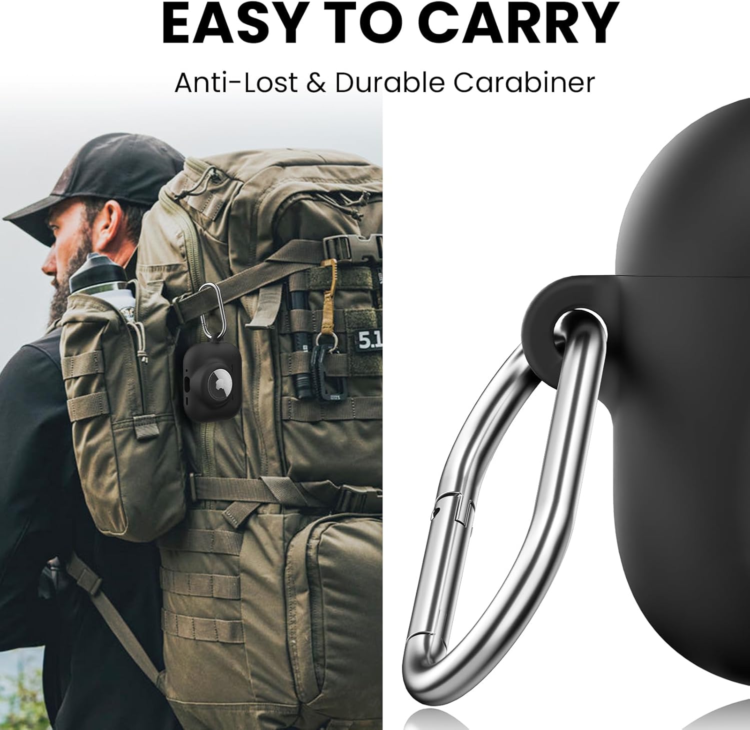 2 in 1 Silicone Case Compatible with AirPods Pro 3 and AirTag, Shockproof Protective Case Cover for AirPods Pro 3rd Generation 2025 with Cleaner Kit & Carabiner (Black) - Abbycart