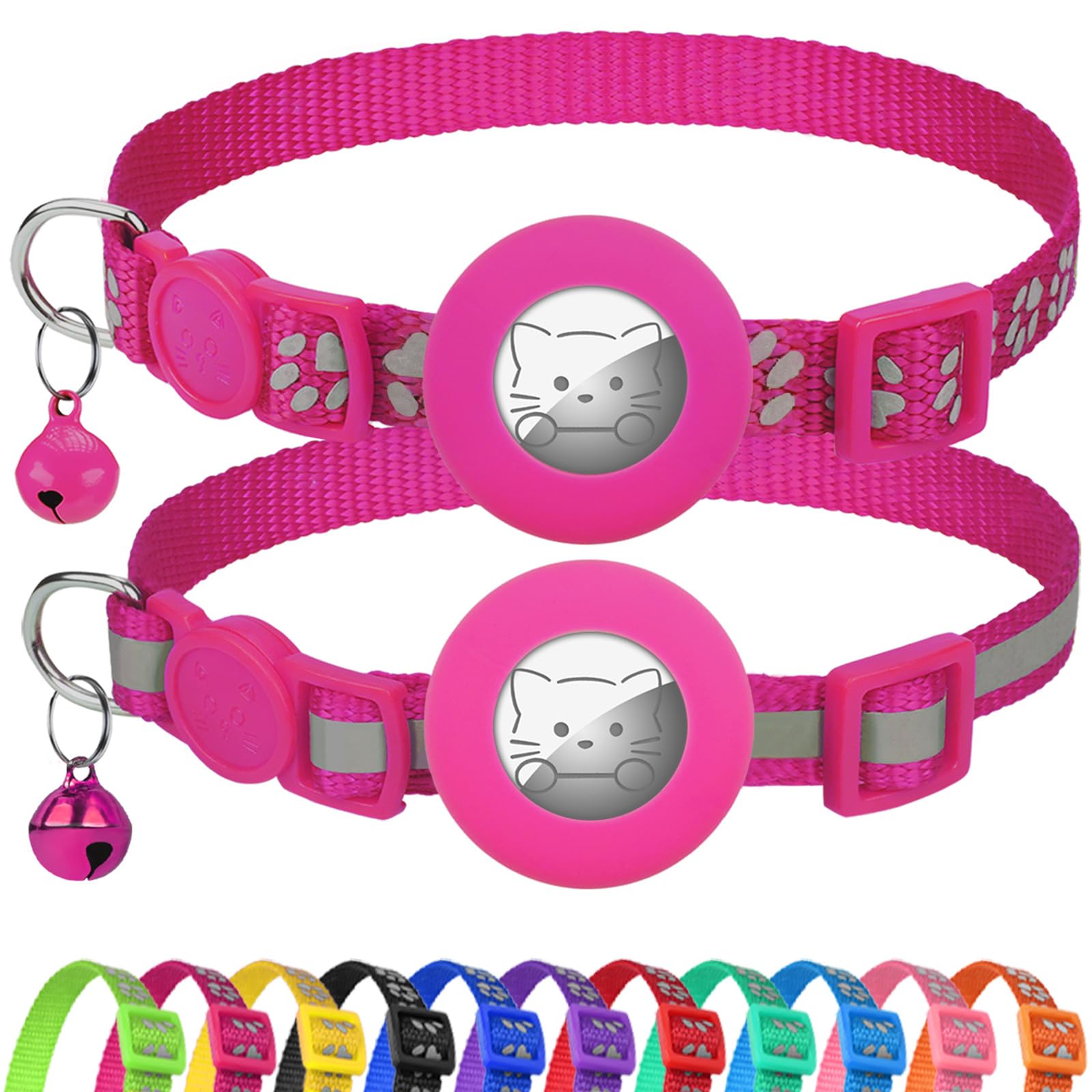 2 Pack AirTag Cat Collars – Reflective, Breakaway, Adjustable with Bell & AirTag Holder - Abbycart