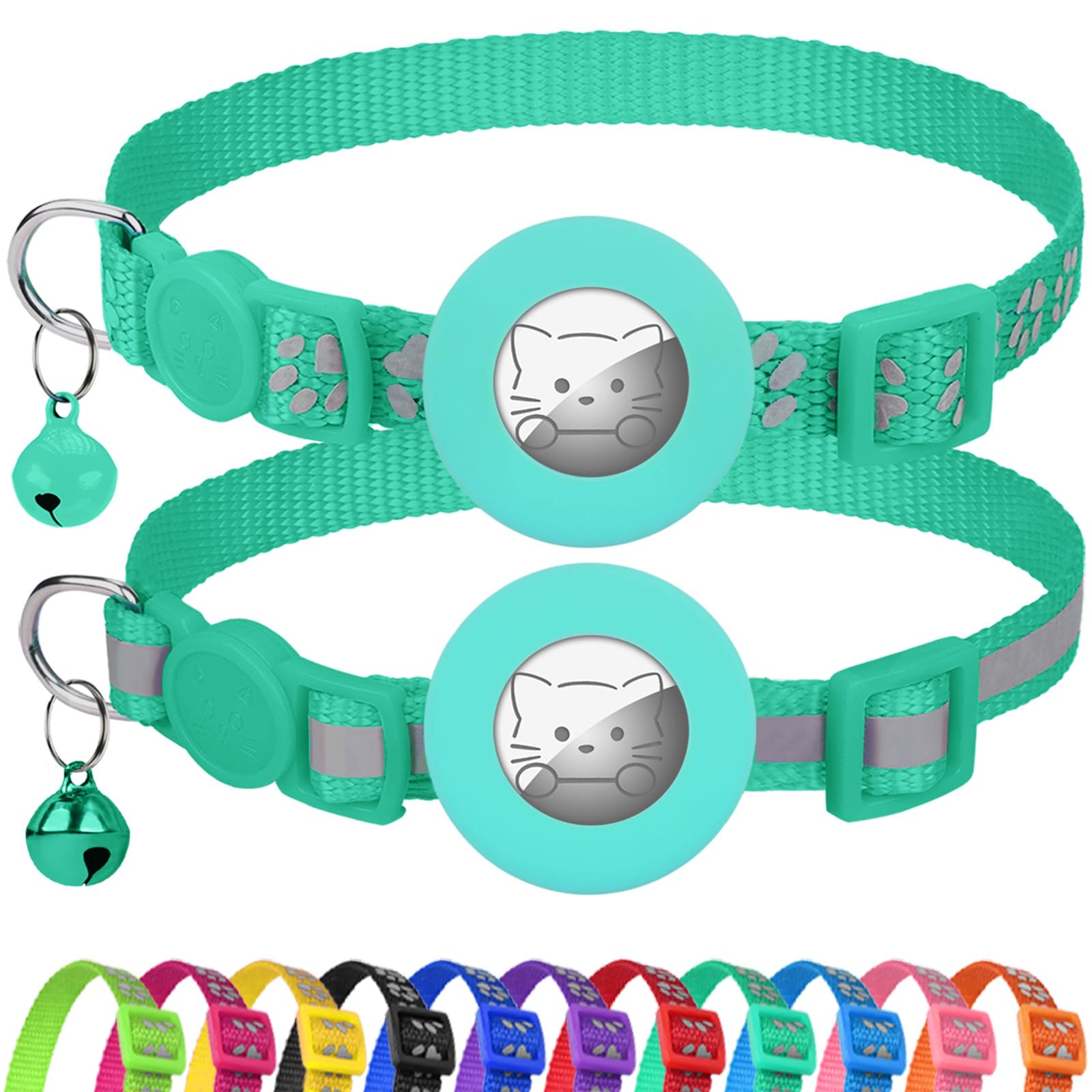 2 Pack AirTag Cat Collars – Reflective, Breakaway, Adjustable with Bell & AirTag Holder - Abbycart