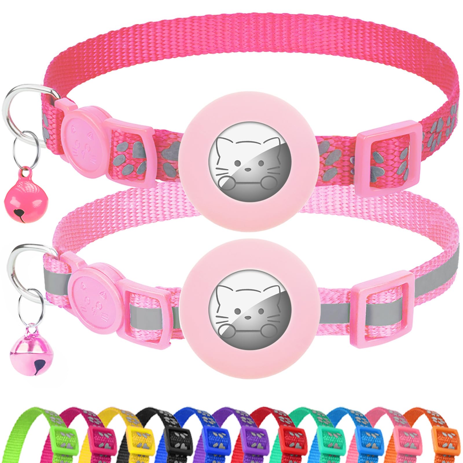 2 Pack AirTag Cat Collars – Reflective, Breakaway, Adjustable with Bell & AirTag Holder - Abbycart