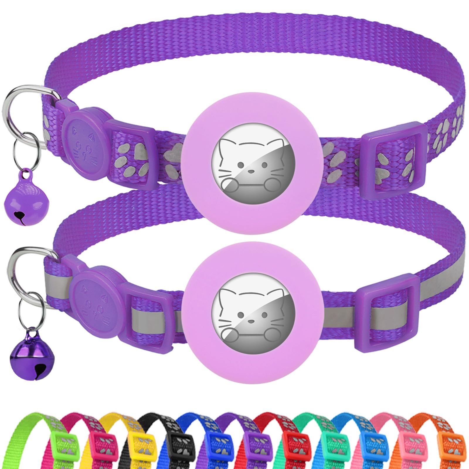 2 Pack AirTag Cat Collars – Reflective, Breakaway, Adjustable with Bell & AirTag Holder - Abbycart