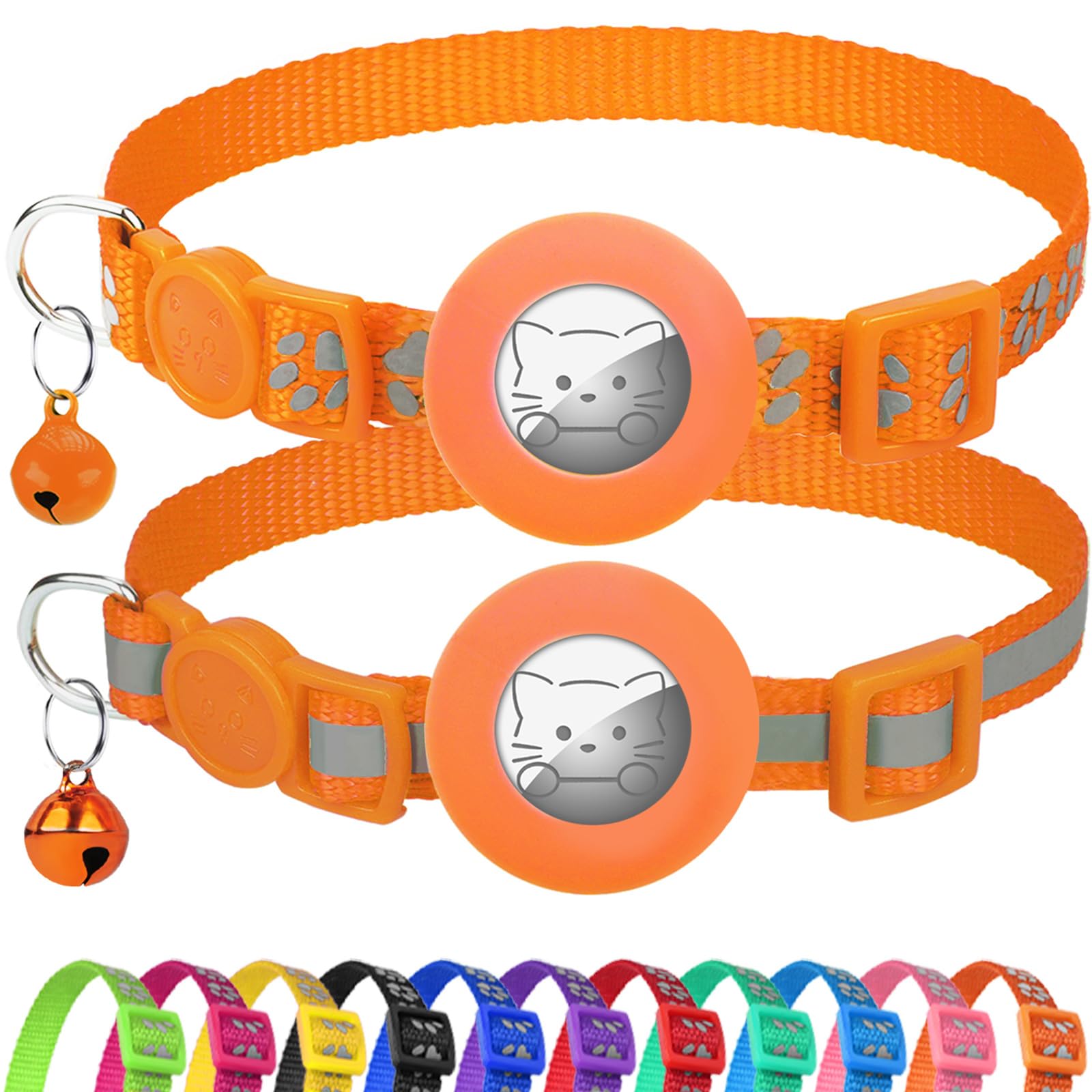 2 Pack AirTag Cat Collars – Reflective, Breakaway, Adjustable with Bell & AirTag Holder - Abbycart
