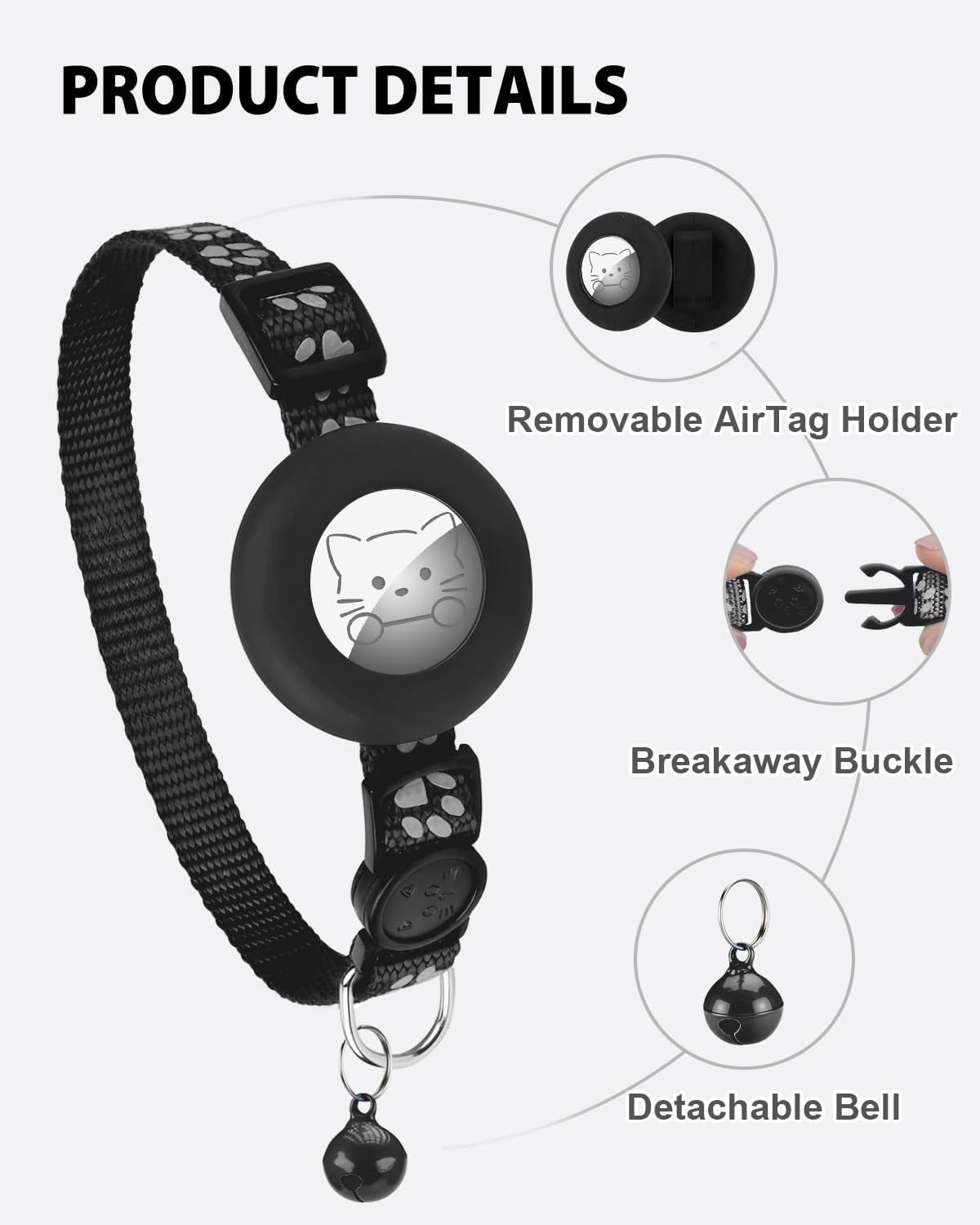 2 Pack AirTag Cat Collars – Reflective, Breakaway, Adjustable with Bell & AirTag Holder - Abbycart
