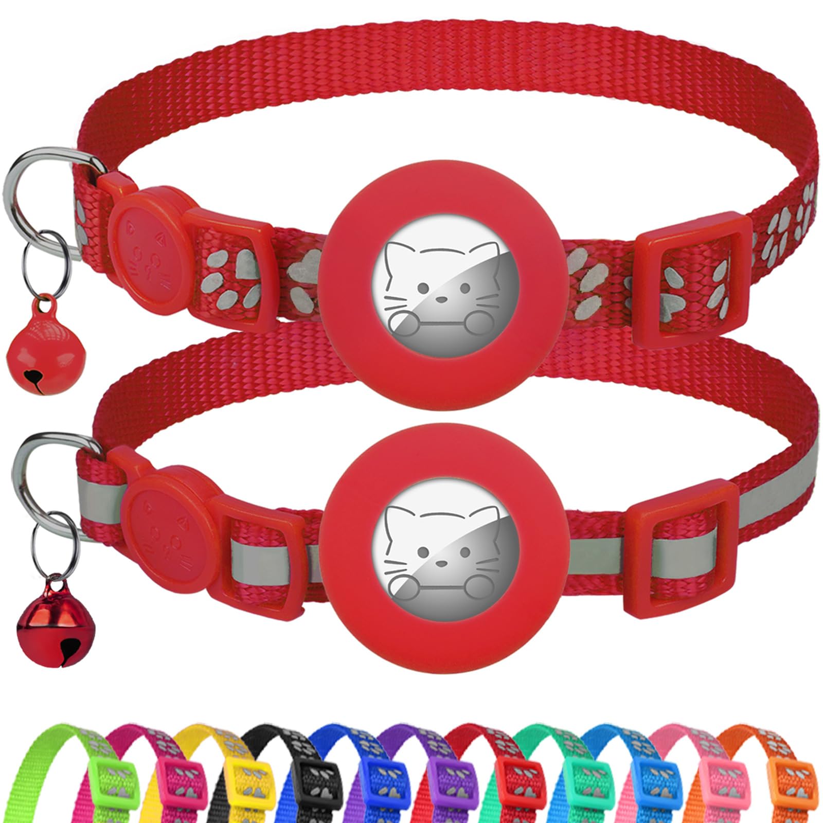 2 Pack AirTag Cat Collars – Reflective, Breakaway, Adjustable with Bell & AirTag Holder - Abbycart