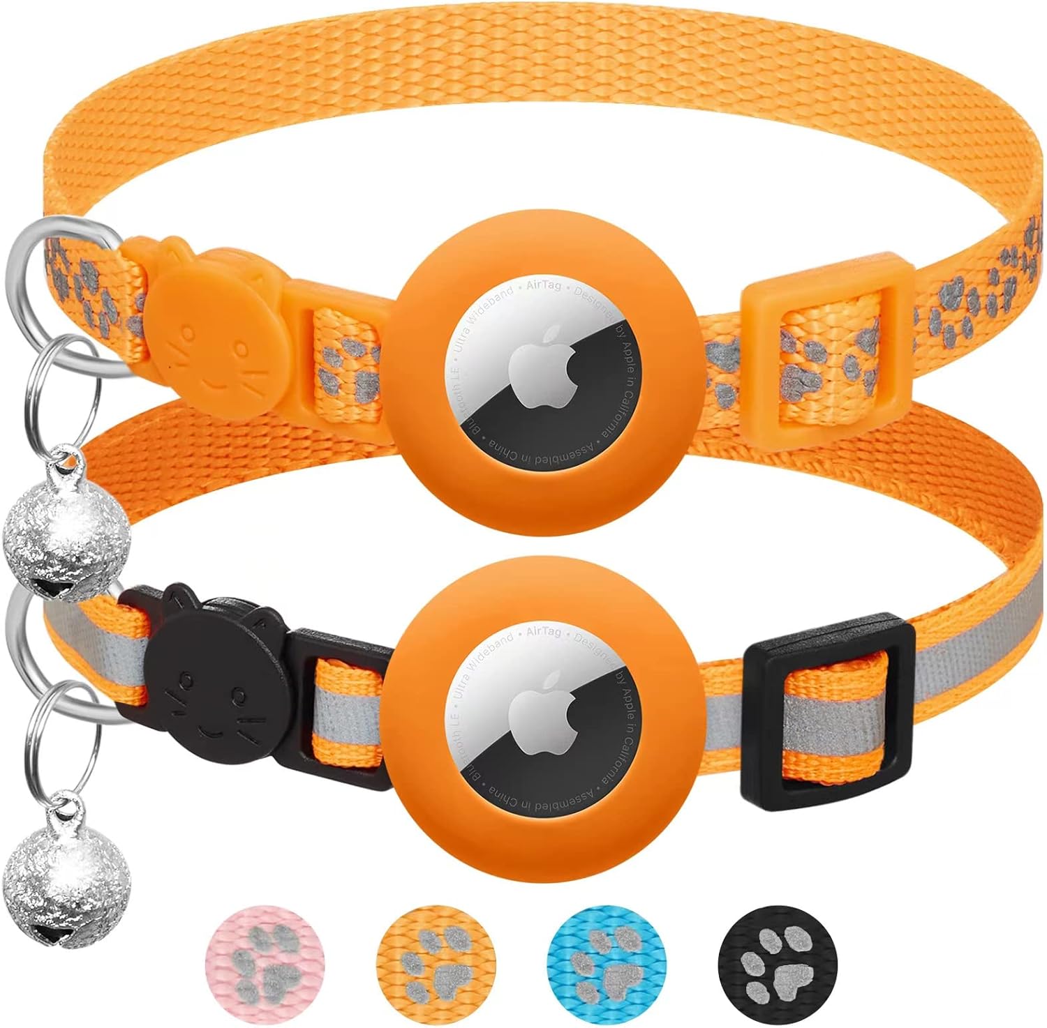 2 - Pack AirTag Cat Collars – Reflective Breakaway Collars with Bell & Apple AirTag Holder, Adjustable 7–12 Inch for Kittens & Cats - Abbycart