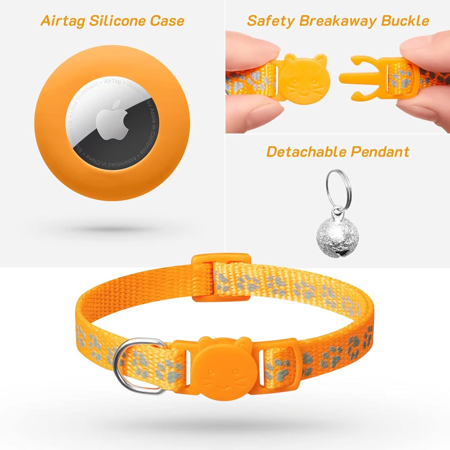 2 - Pack AirTag Cat Collars – Reflective Breakaway Collars with Bell & Apple AirTag Holder, Adjustable 7–12 Inch for Kittens & Cats - Abbycart
