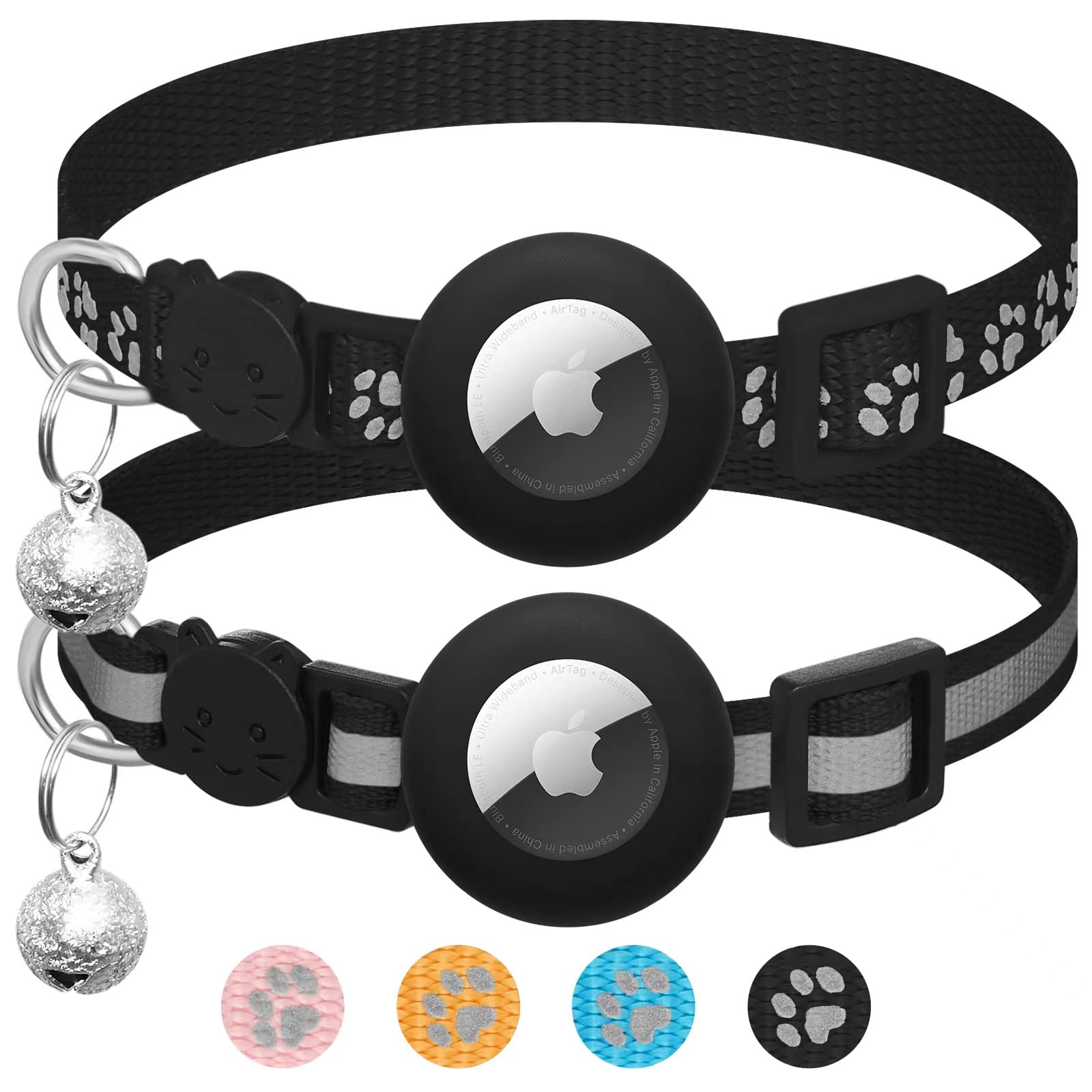 2 - Pack AirTag Cat Collars – Reflective Breakaway Collars with Bell & Apple AirTag Holder, Adjustable 7–12 Inch for Kittens & Cats - Abbycart