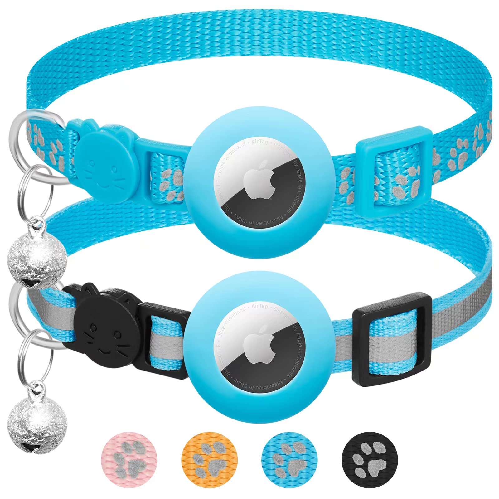 2 - Pack AirTag Cat Collars – Reflective Breakaway Collars with Bell & Apple AirTag Holder, Adjustable 7–12 Inch for Kittens & Cats - Abbycart