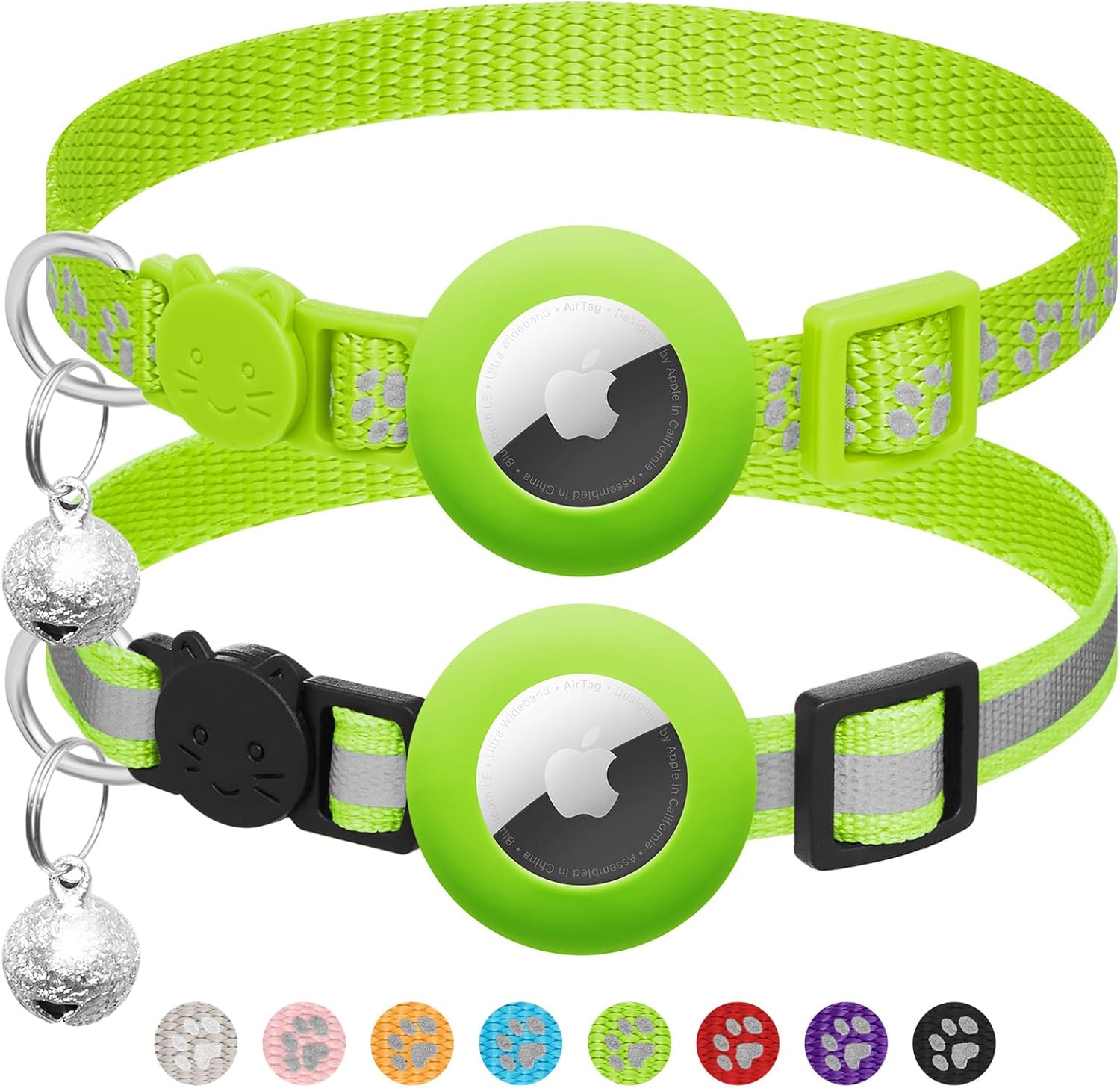 2 - Pack AirTag Cat Collars – Reflective Breakaway Collars with Bell & Apple AirTag Holder, Adjustable 7–12 Inch for Kittens & Cats - Abbycart