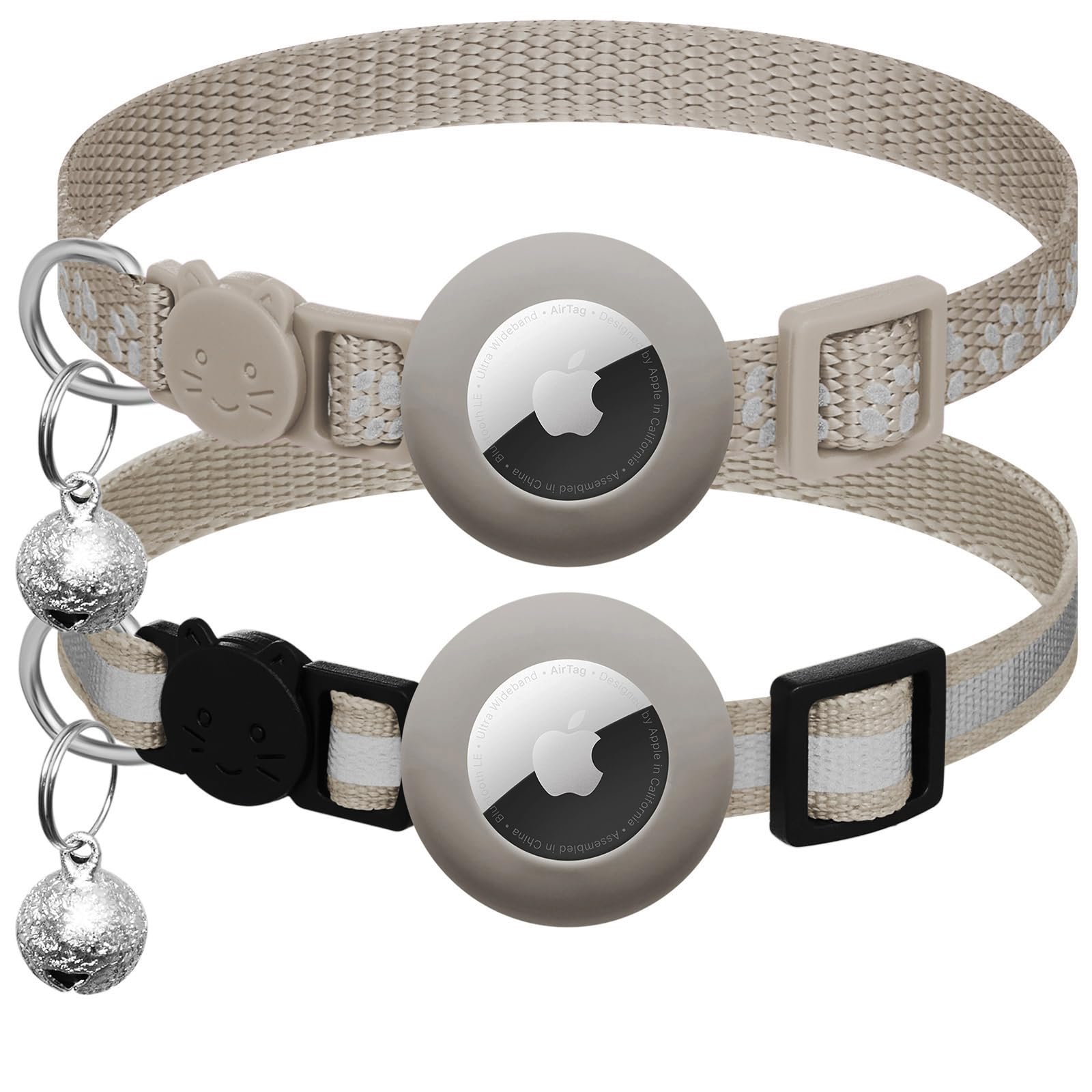 2 - Pack AirTag Cat Collars – Reflective Breakaway Collars with Bell & Apple AirTag Holder, Adjustable 7–12 Inch for Kittens & Cats - Abbycart