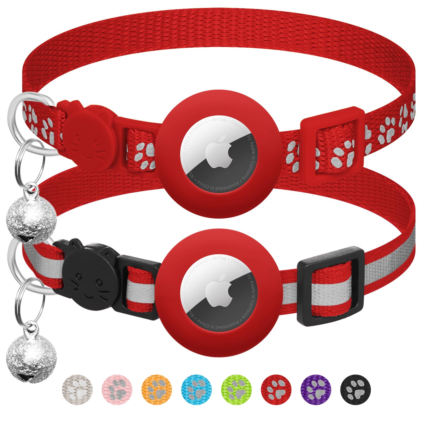 2 - Pack AirTag Cat Collars – Reflective Breakaway Collars with Bell & Apple AirTag Holder, Adjustable 7–12 Inch for Kittens & Cats - Abbycart