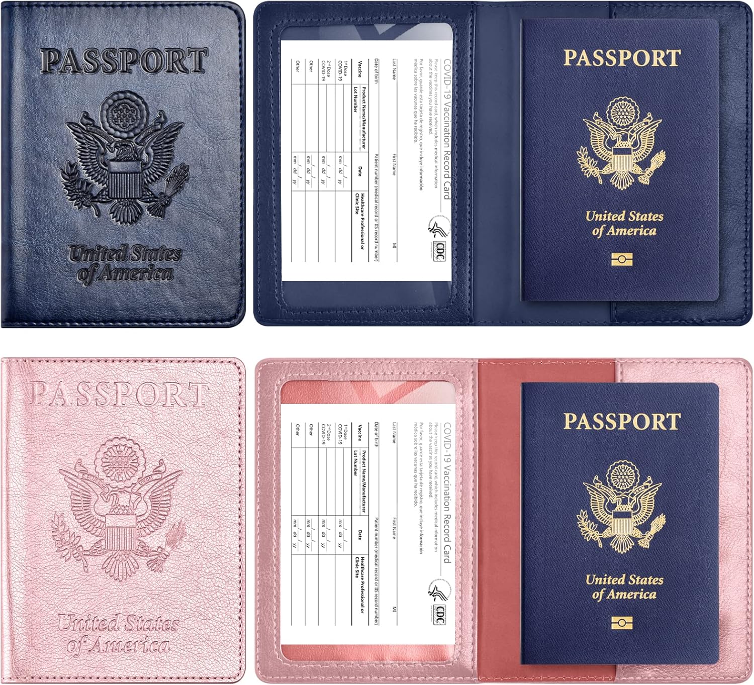 2 - Pack Passport & Vaccine Card Holder | Travel Wallet Set - Abbycart
