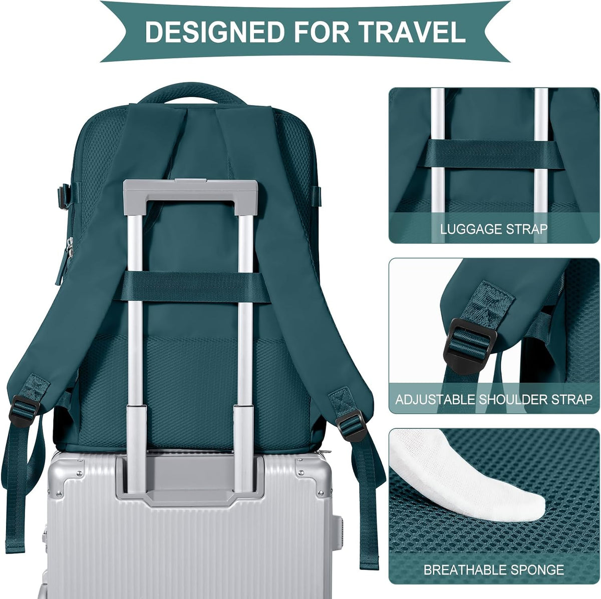 coowoz Large Travel Backpack For Women Men,Carry On Backpack Flight Approved,Hiking Backpack Waterproof Outdoor Sports Rucksack Casual Daypack Fit 15.6 Inch Laptop Shoes Compartment,30L(Peacock Blue)