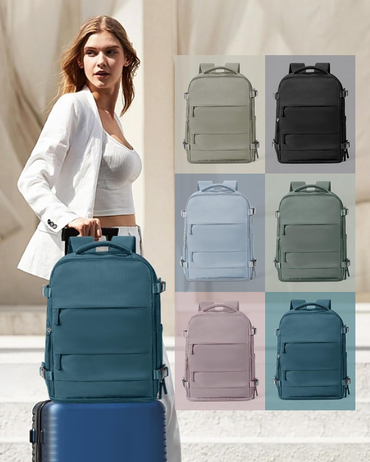 coowoz Large Travel Backpack Carry On for Women Man Waterproof Gym Backpacks Mochila de Viaje Travel Bag Essentials Teacher Personal Item Backpack Rucksack Airplane Accessories Must Haves Peacock Blue