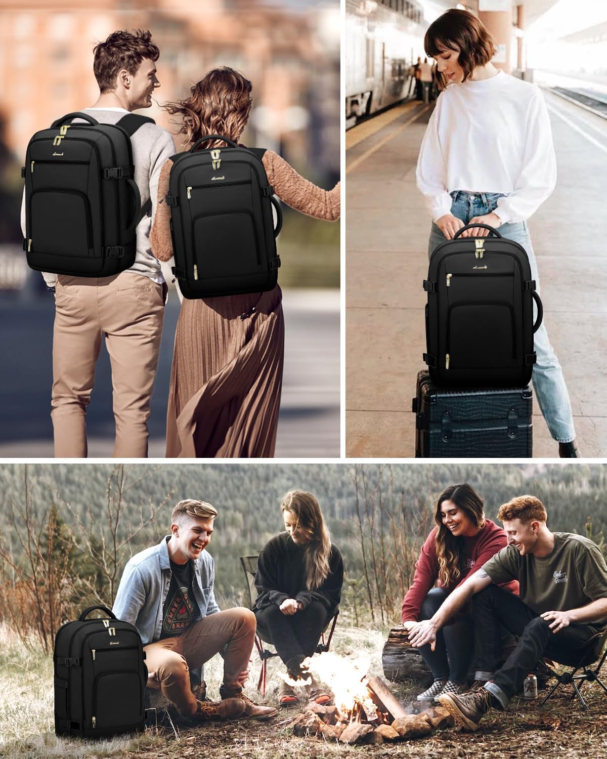 LOVEVOOK Carry On Travel Backpack for Women Men Flight Approved, 40L Personal Item Backpack for Airplanes, Business Weekender Overnight Daypack Fits 17 Inch Laptop, with 2 Packing Cubes, Black